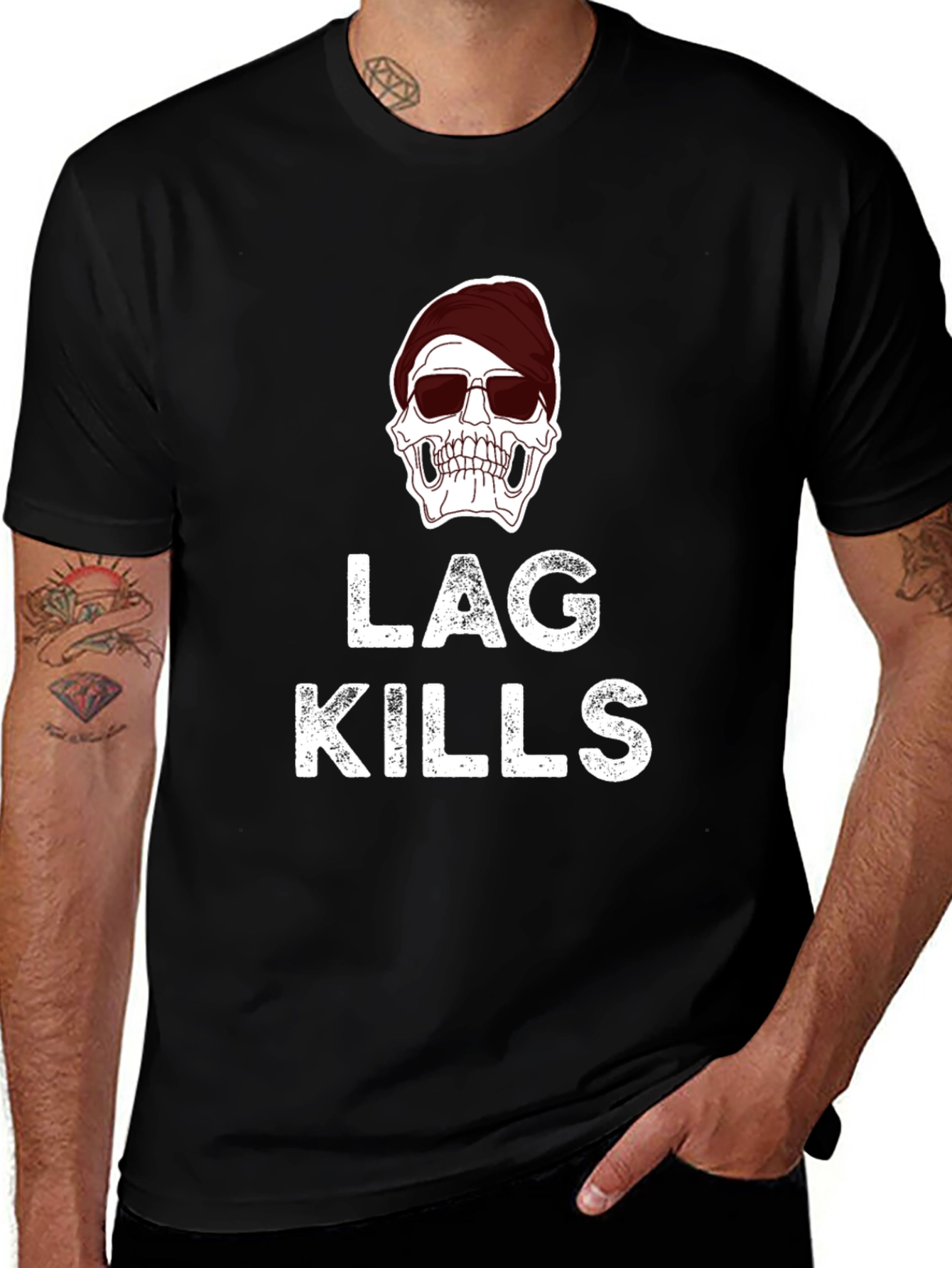Lag Kills T-Shirt - Skull Graphic Gamer Tee