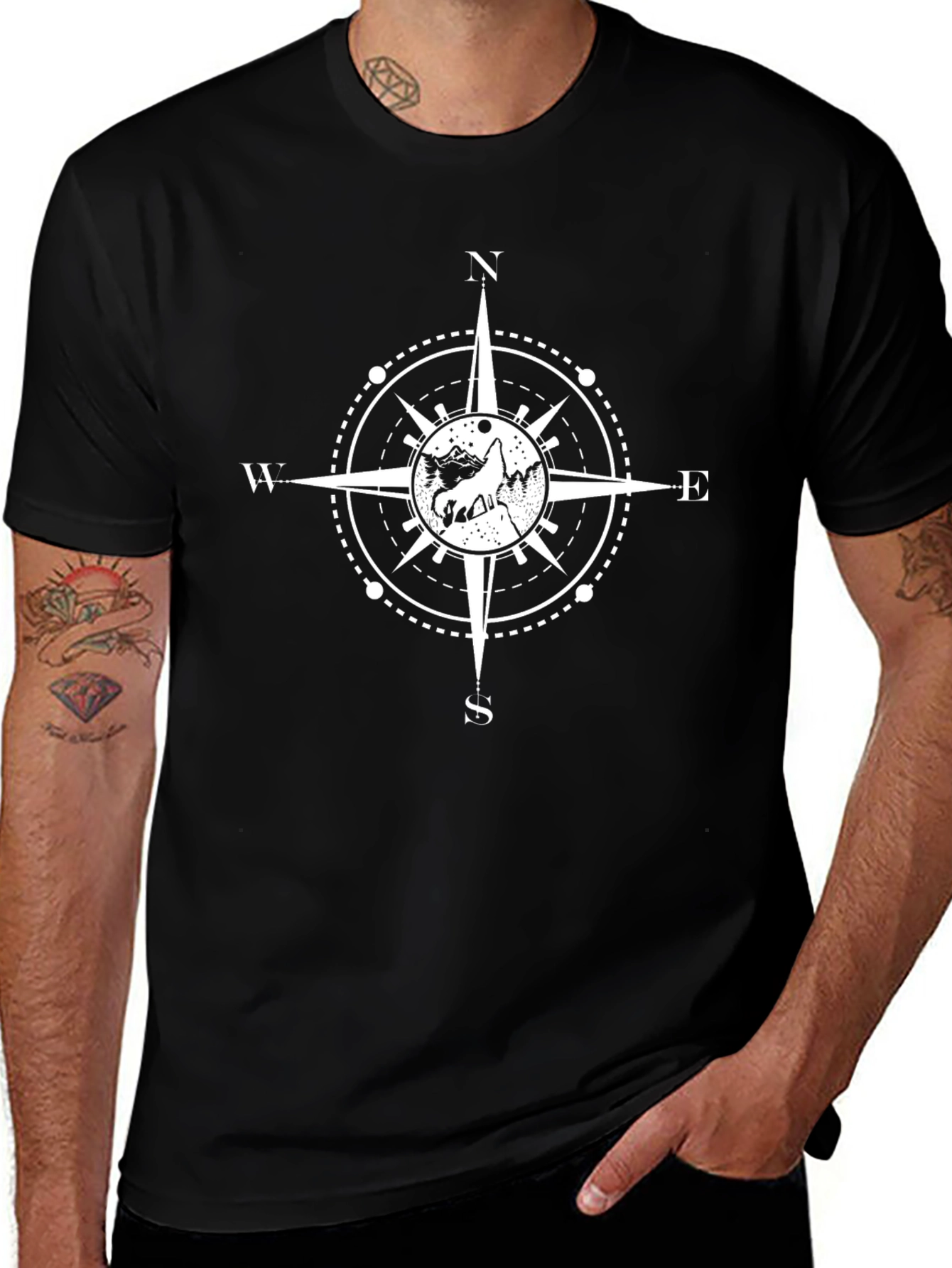 Compass Graphic Tee - Black Cotton T-Shirt