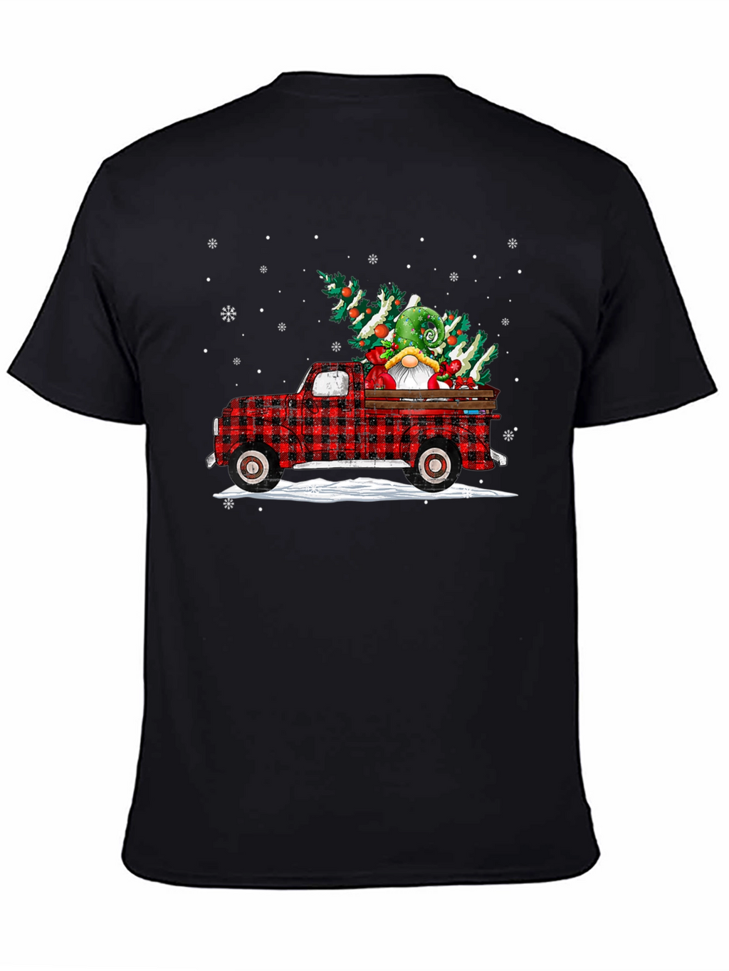 Festive Buffalo Plaid Truck Christmas Gnome T-Shirt