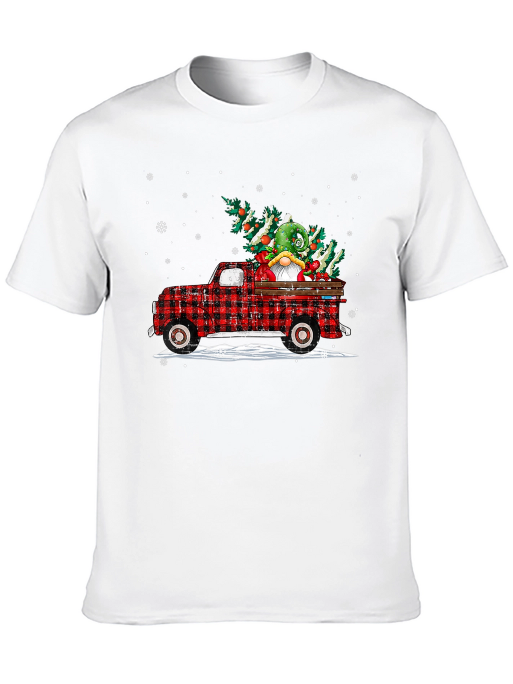 Festive Buffalo Plaid Truck Christmas Gnome T-Shirt