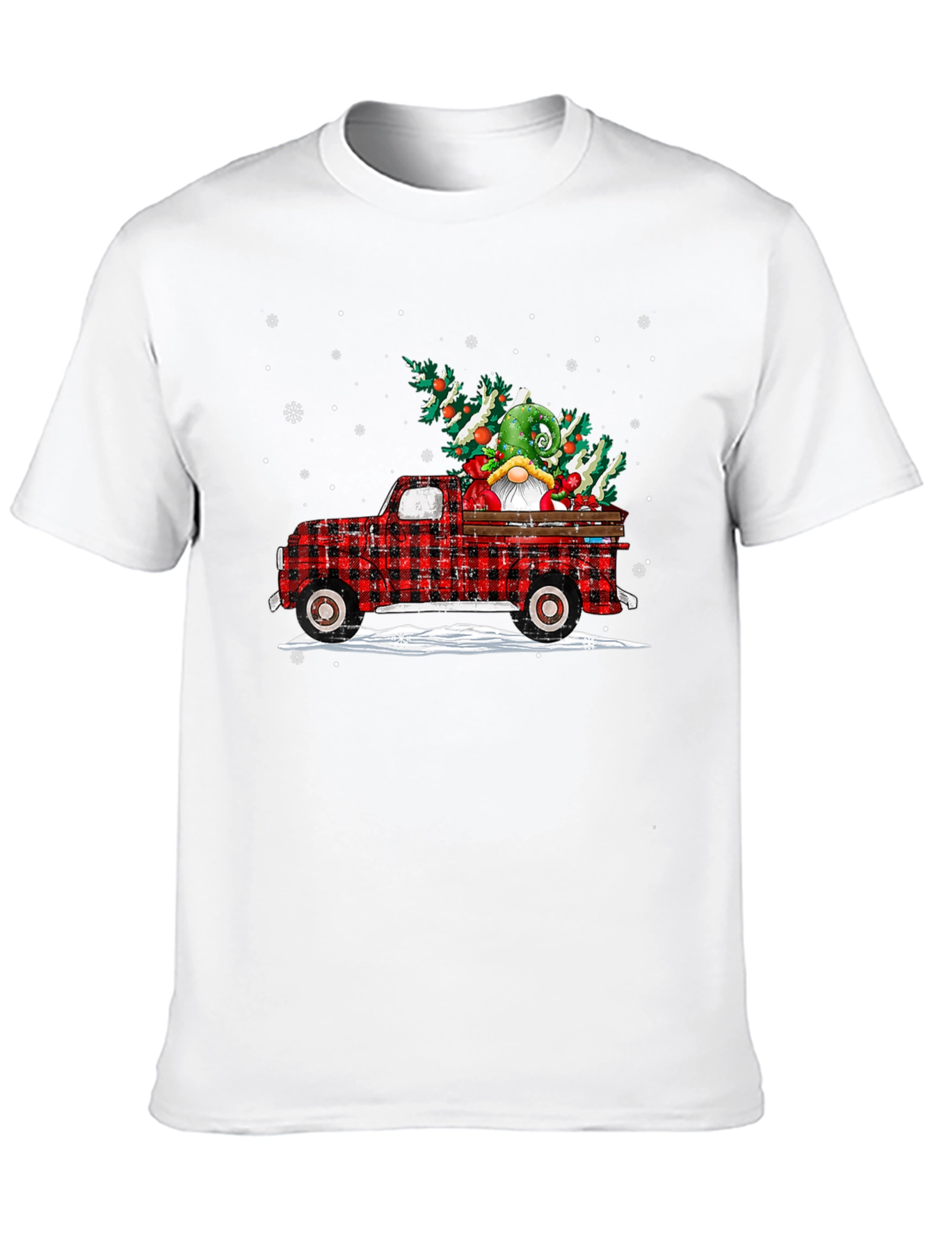 Festive Buffalo Plaid Truck Christmas Gnome T-Shirt
