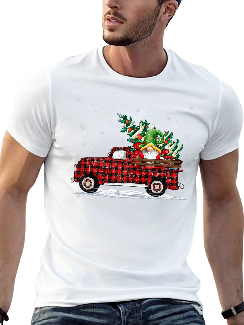 Festive Buffalo Plaid Truck Christmas Gnome T-Shirt