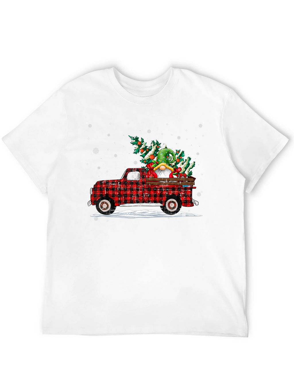 Festive Buffalo Plaid Truck Christmas Gnome T-Shirt