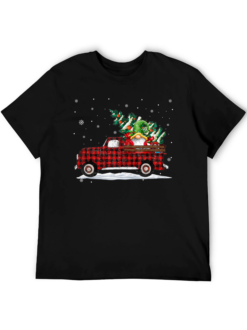 Festive Buffalo Plaid Truck Christmas Gnome T-Shirt