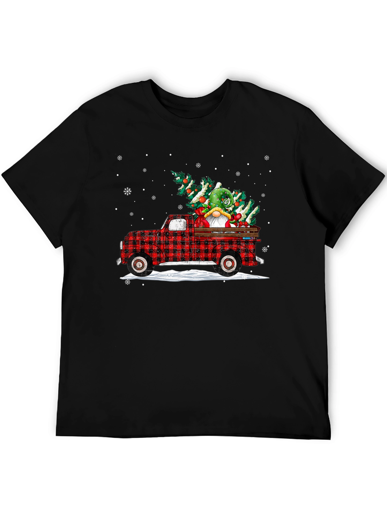 Festive Buffalo Plaid Truck Christmas Gnome T-Shirt