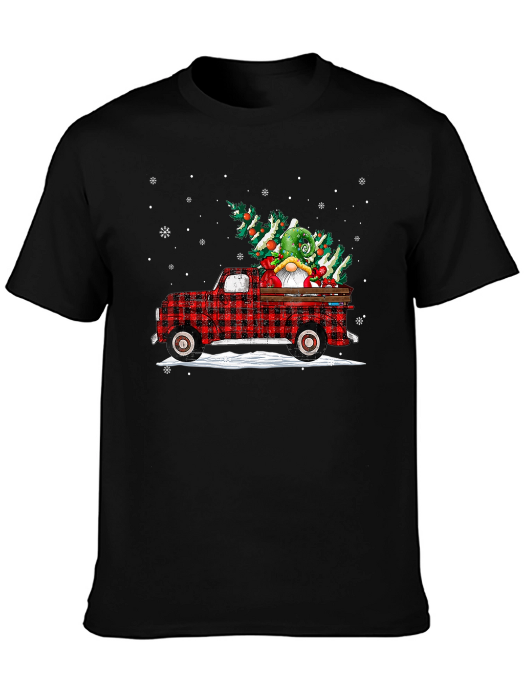 Festive Buffalo Plaid Truck Christmas Gnome T-Shirt
