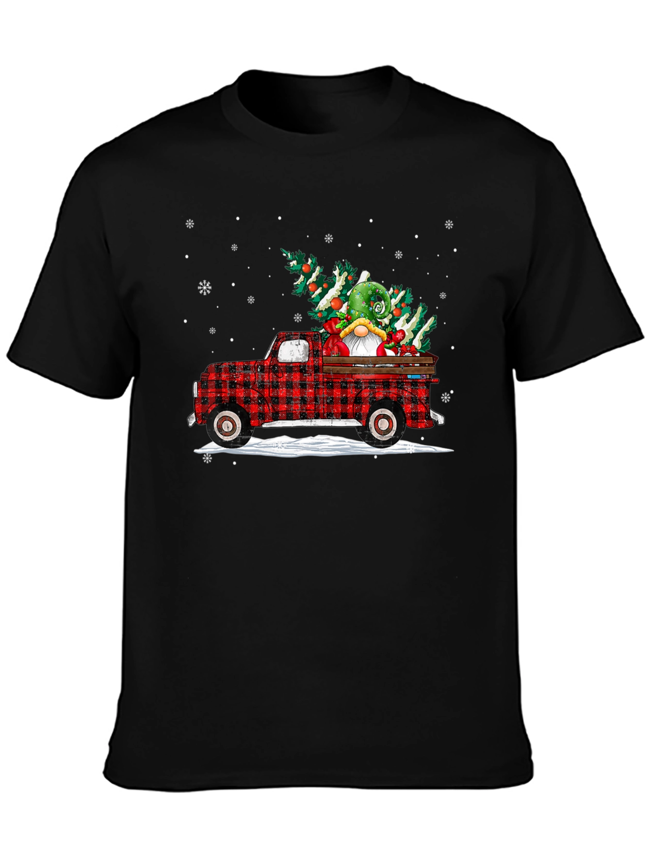 Festive Buffalo Plaid Truck Christmas Gnome T-Shirt