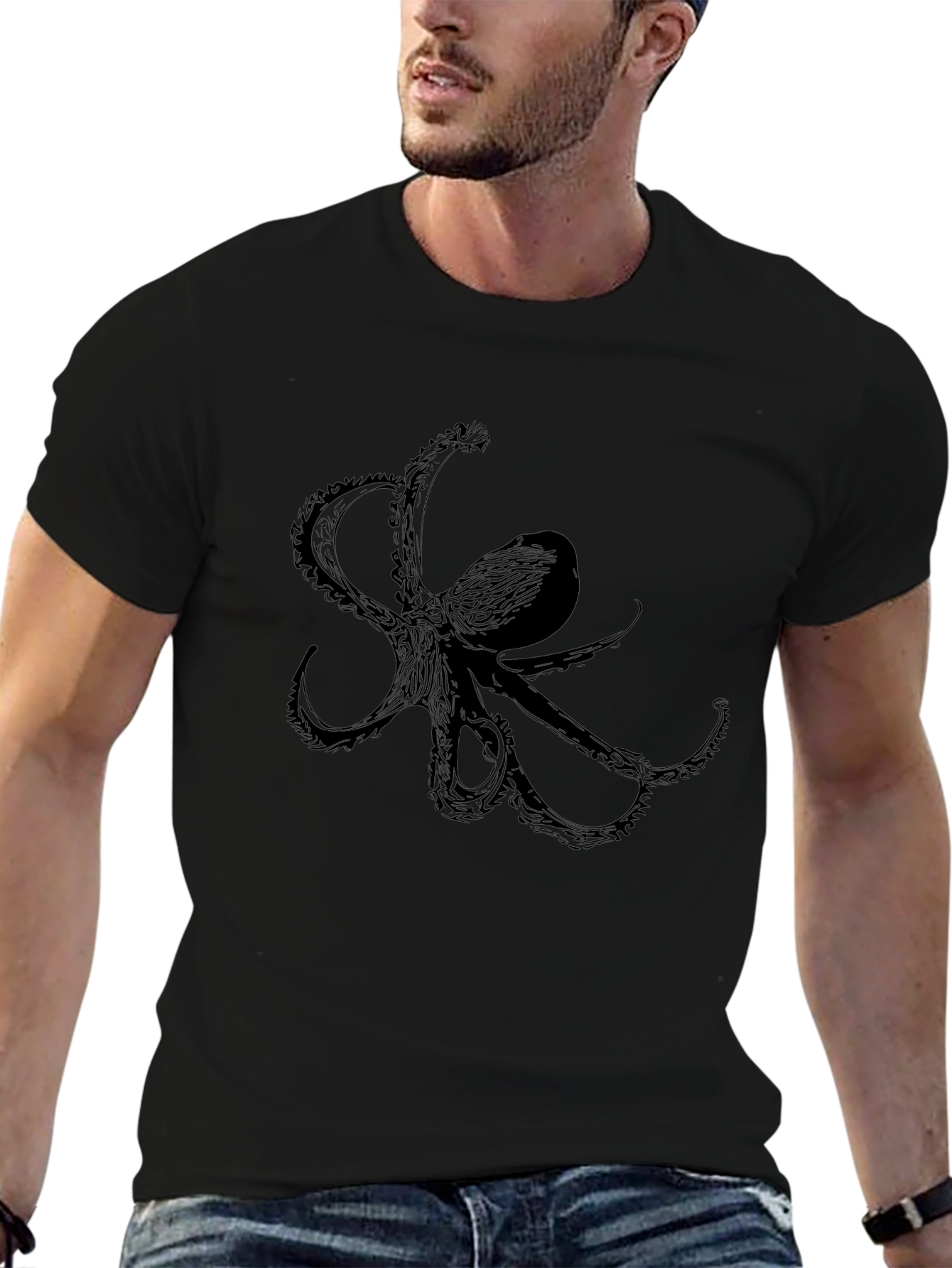 Black Octopus Graphic Tee - Mens Fashion
