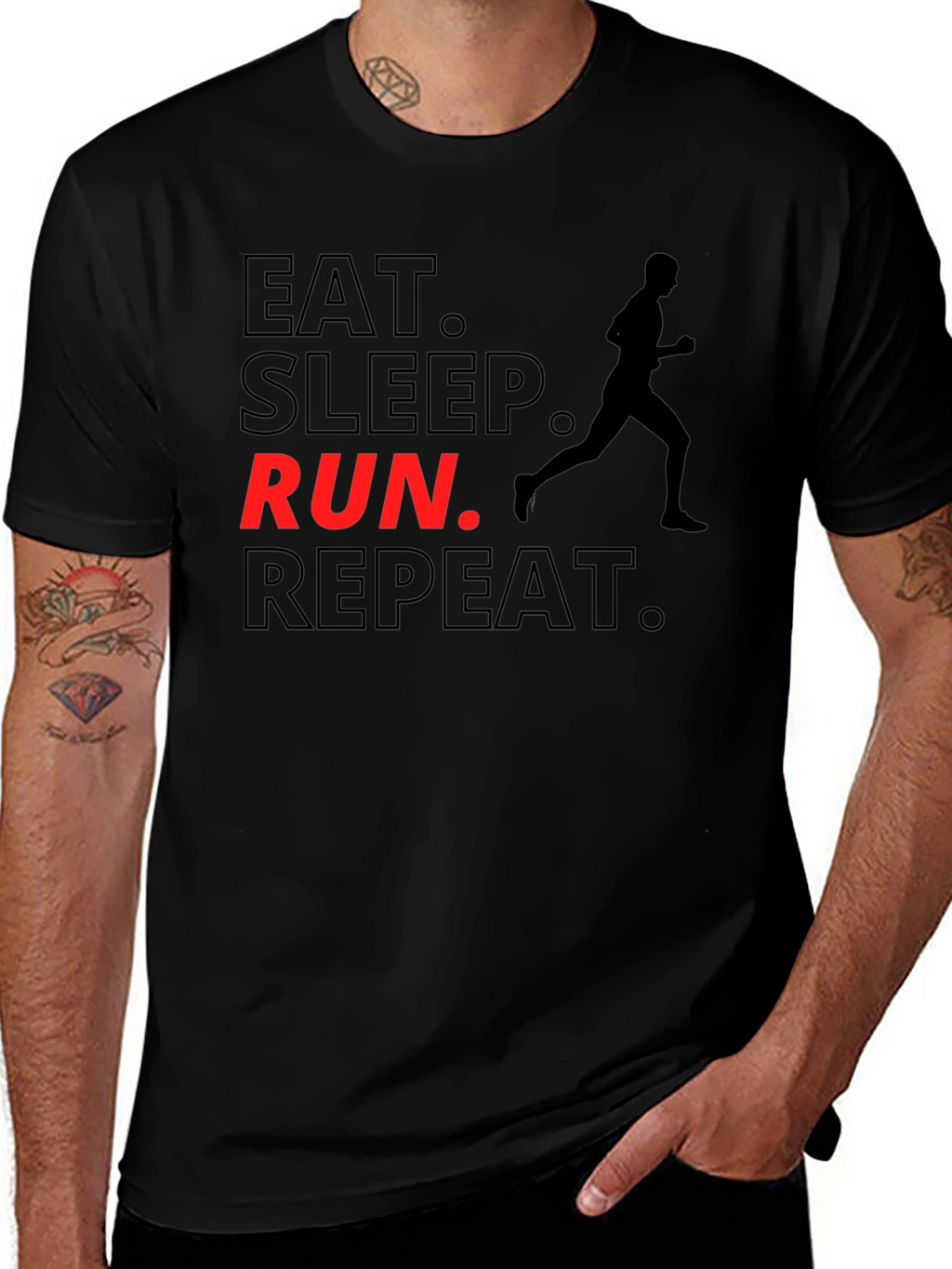 Eat Sleep Run Repeat Black Graphic T-Shirt