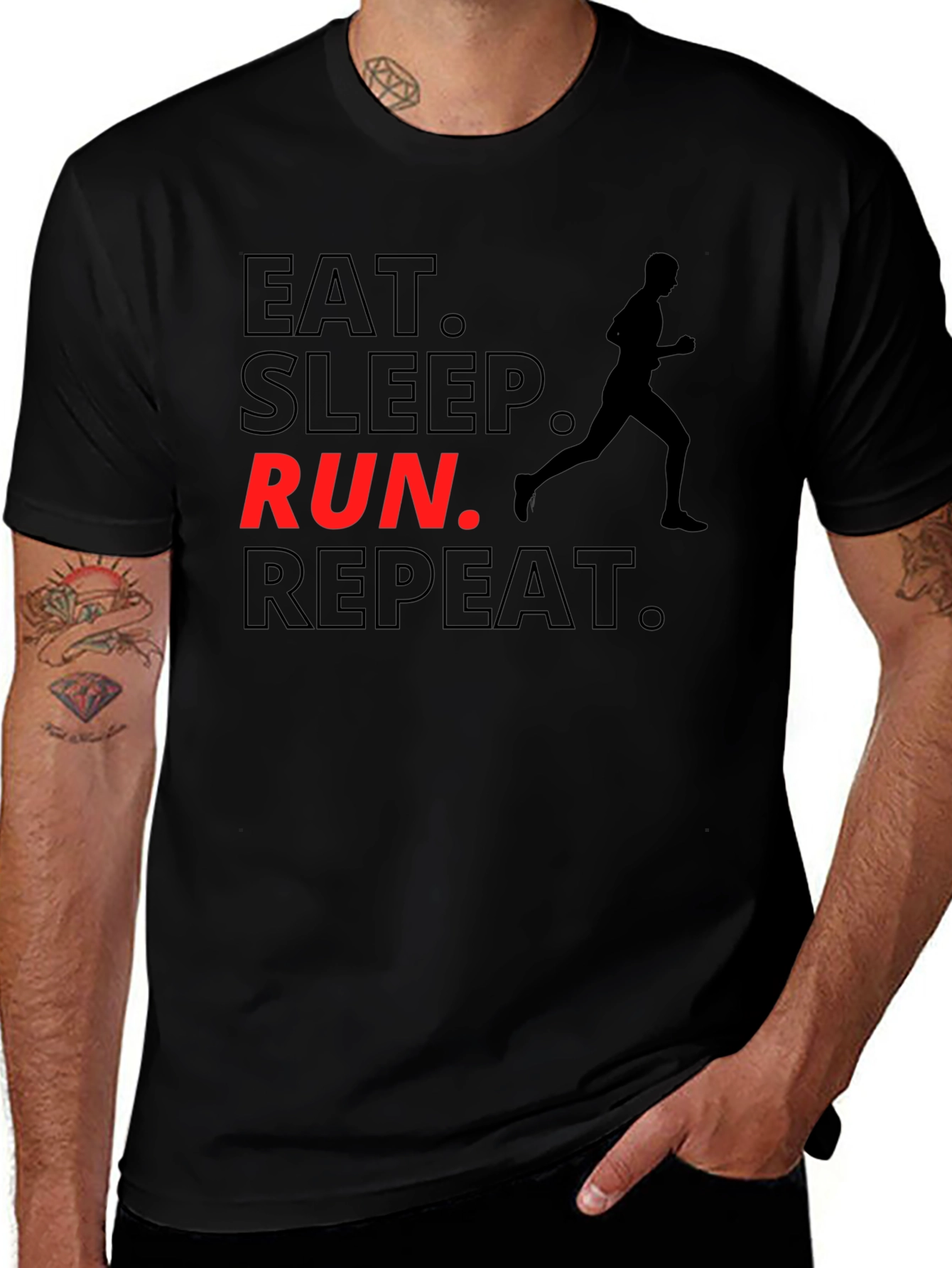Eat Sleep Run Repeat Black Graphic T-Shirt