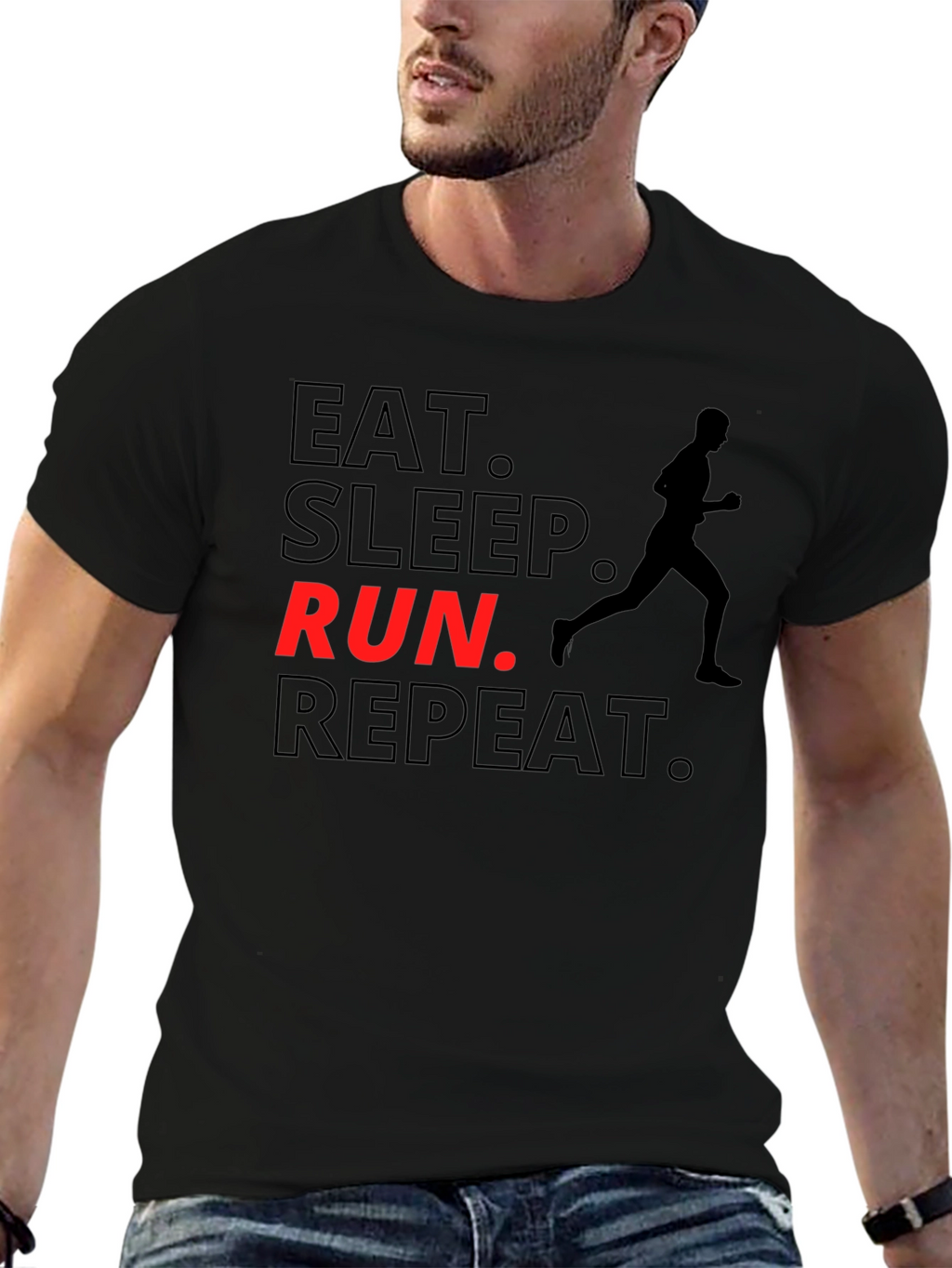 Eat Sleep Run Repeat Black Graphic T-Shirt