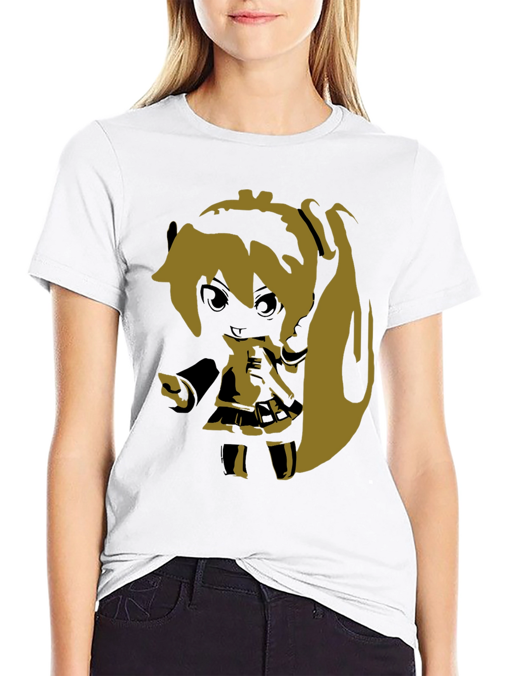 Anime Girl Graphic Print Black T-Shirt