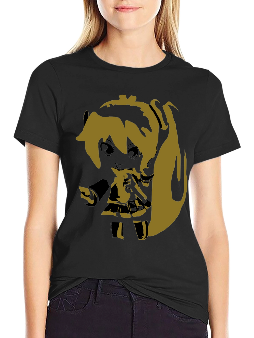 Anime Girl Graphic Print Black T-Shirt