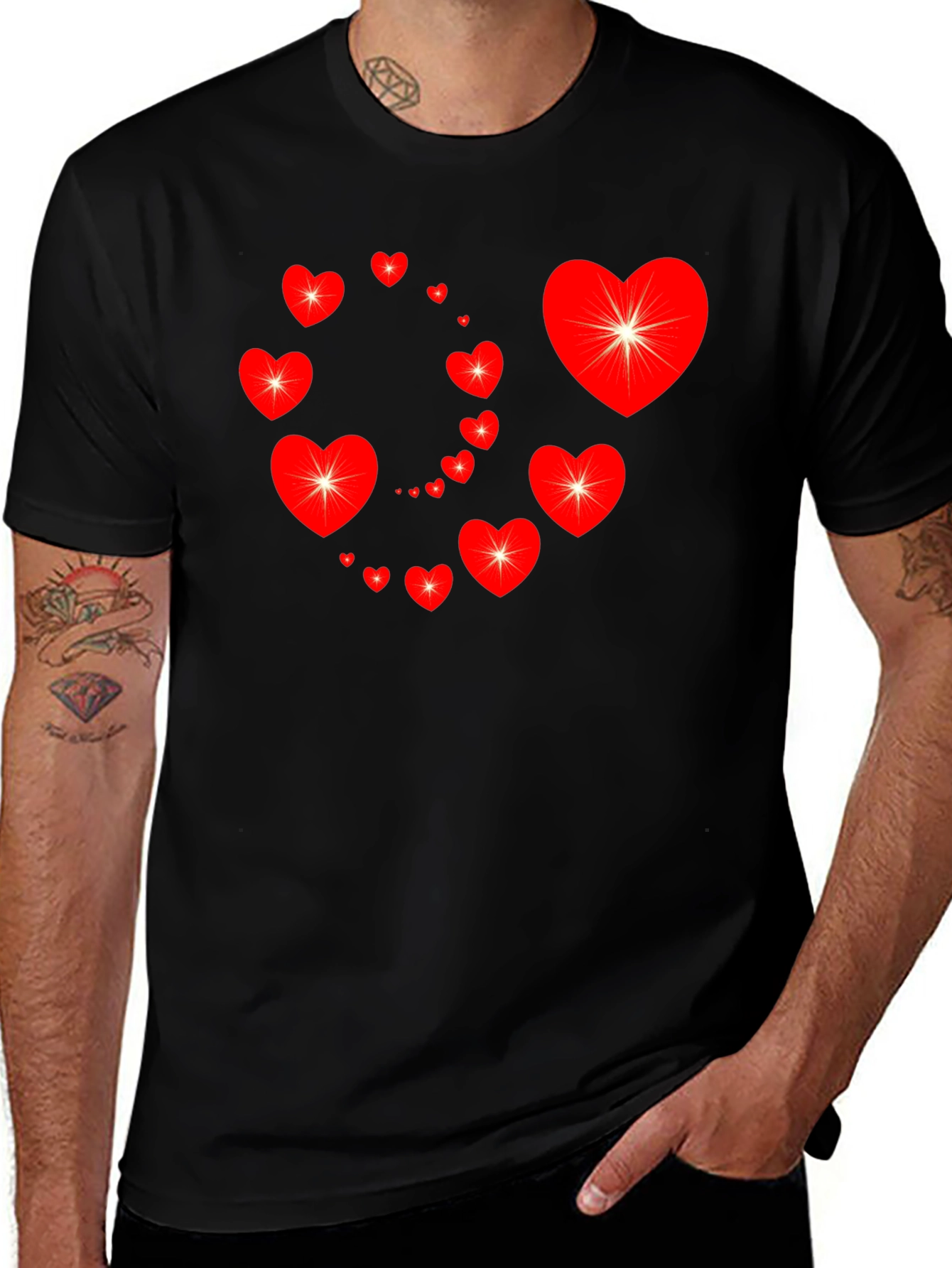 Heart Swirl Graphic Tee - Black Cotton Casual Shirt