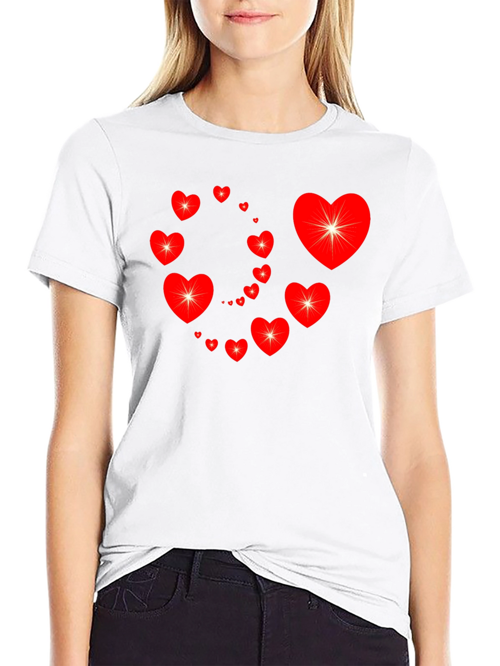 Heart Swirl Graphic Tee - Black Cotton Casual Shirt