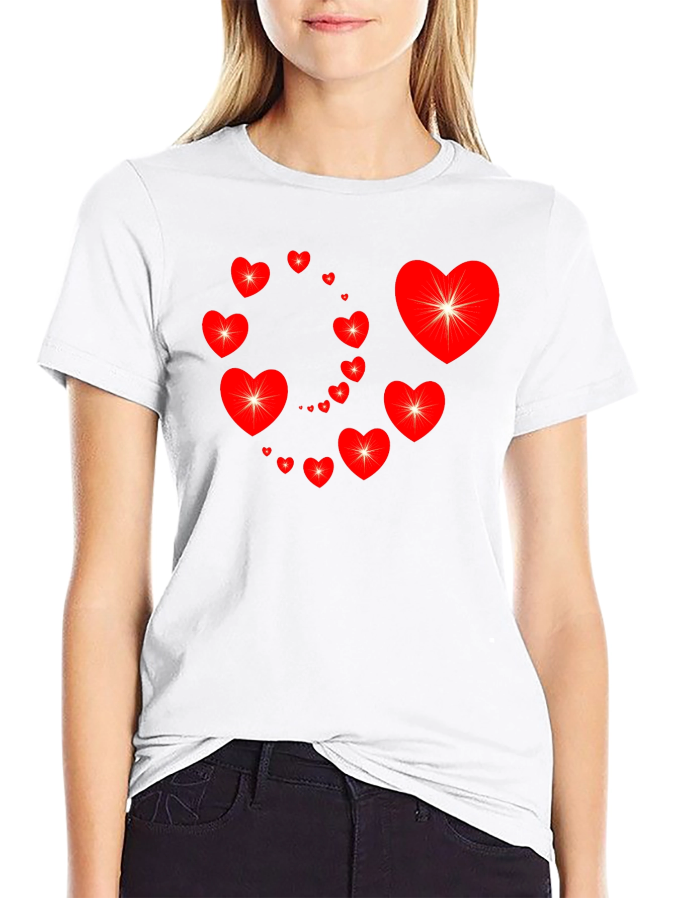 Heart Swirl Graphic Tee - Black Cotton Casual Shirt