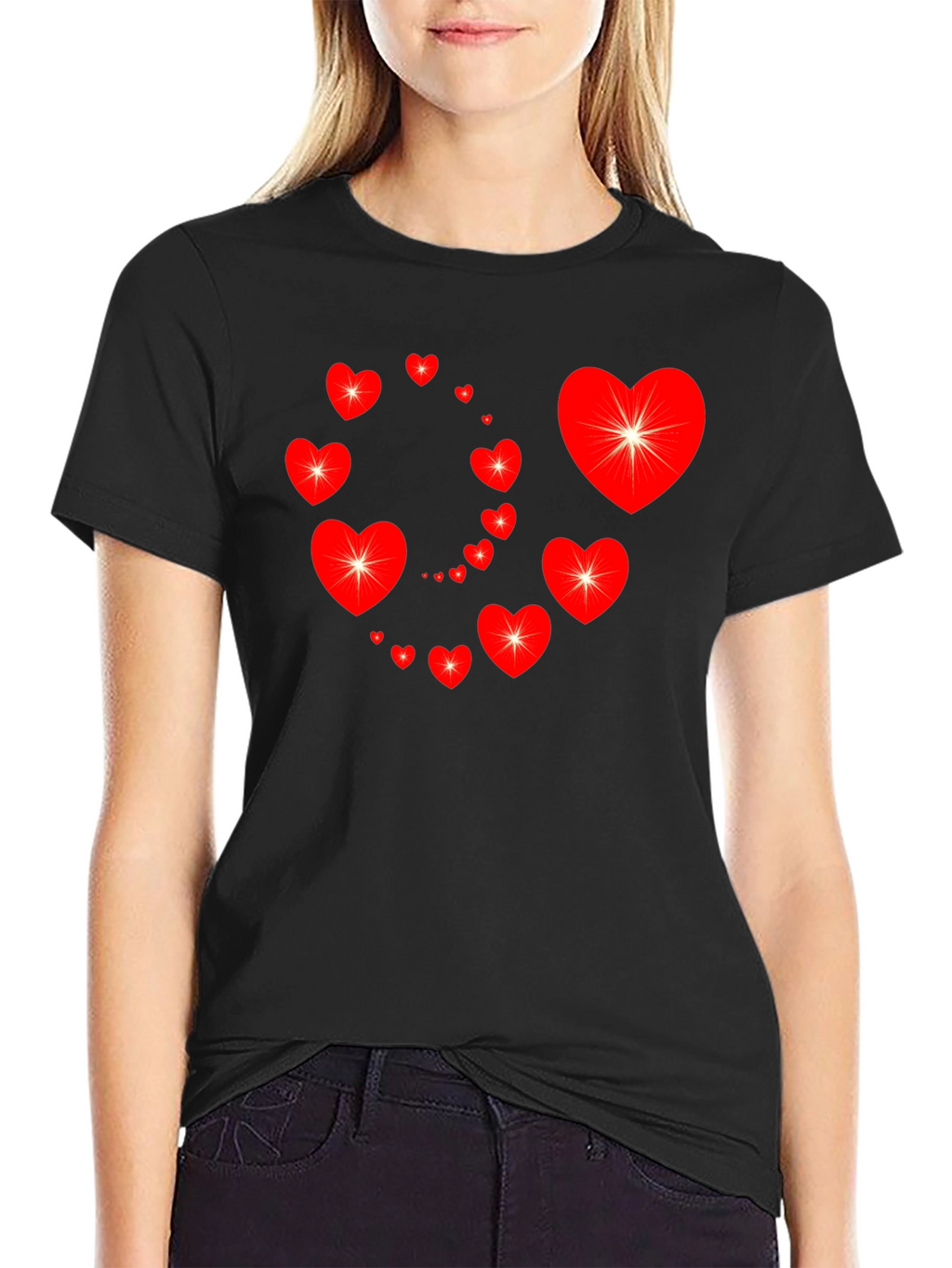 Heart Swirl Graphic Tee - Black Cotton Casual Shirt