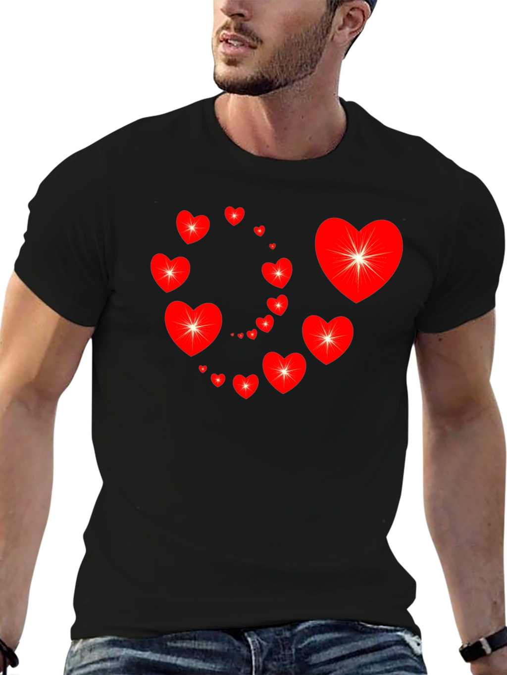 Heart Swirl Graphic Tee - Black Cotton Casual Shirt