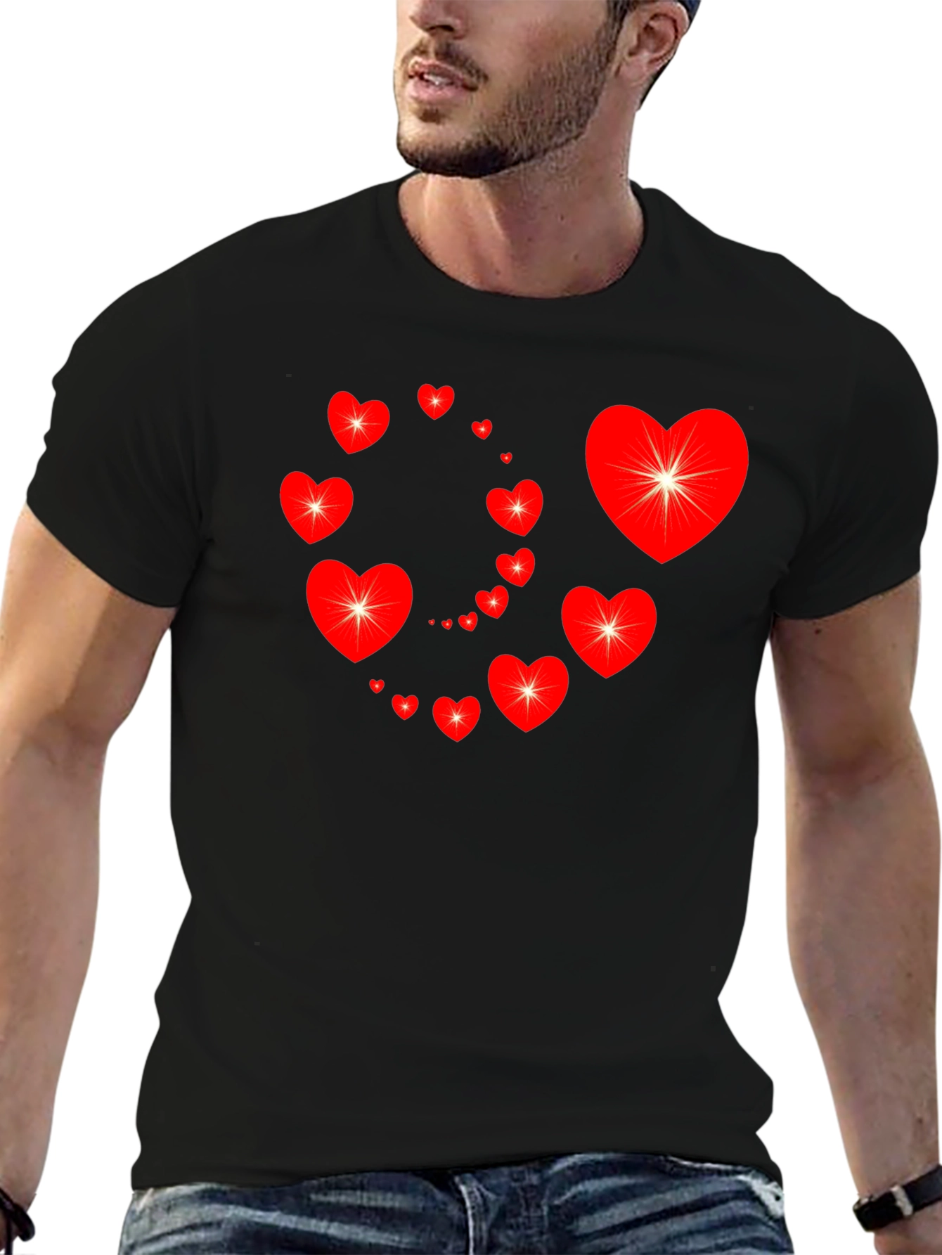 Heart Swirl Graphic Tee - Black Cotton Casual Shirt