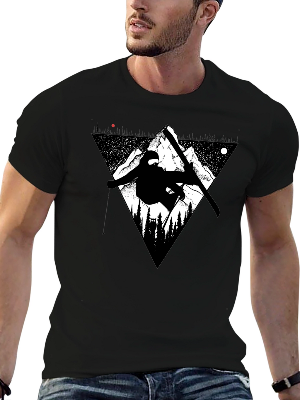 Mountain Ski Graphic Tee - Black Casual T-Shirt