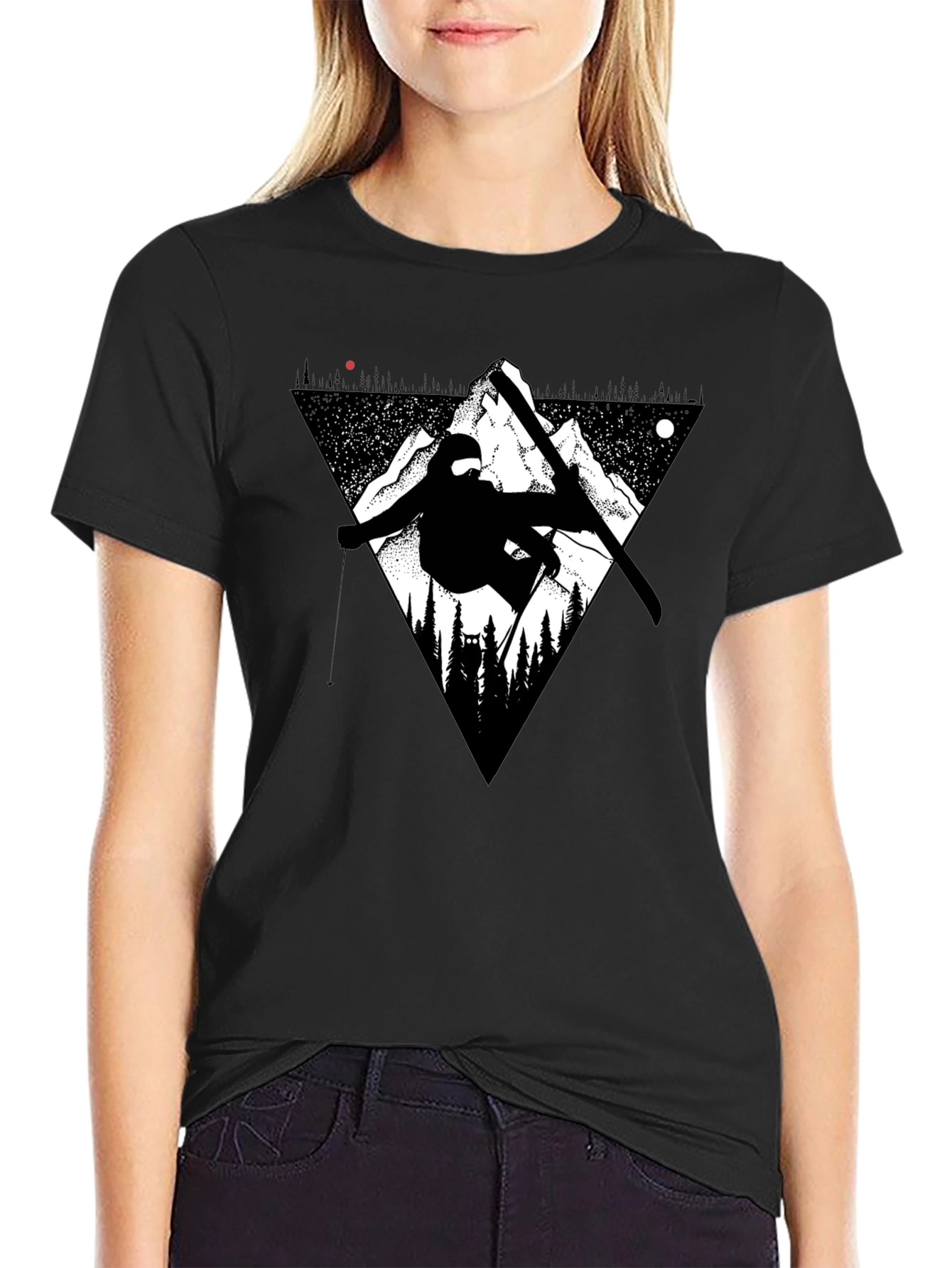 Mountain Ski Graphic Tee - Black Casual T-Shirt