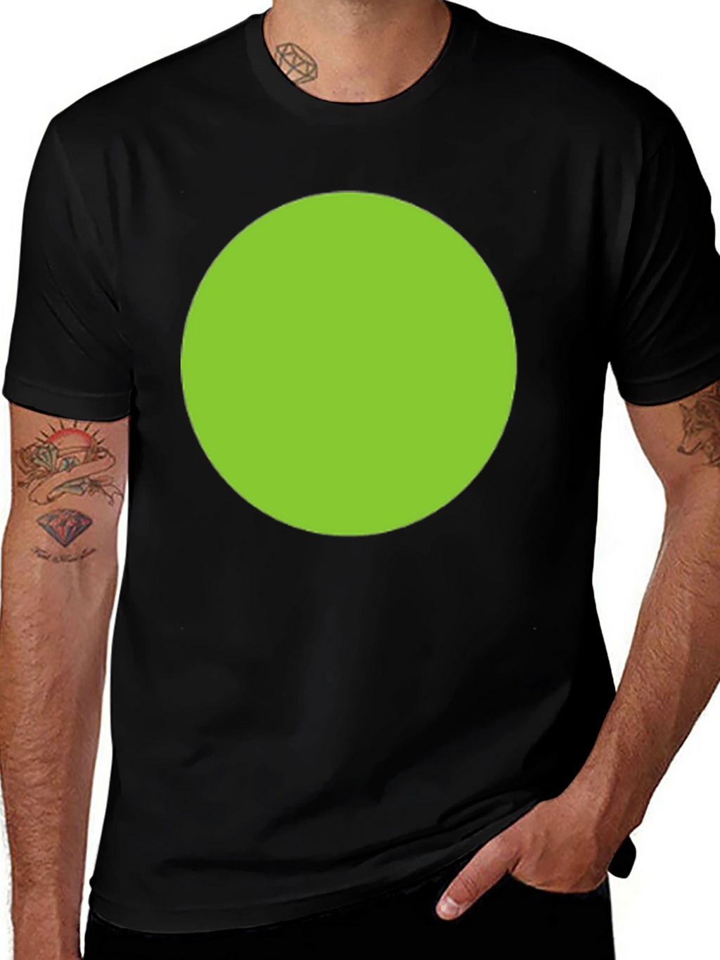 Mens Black T-Shirt with Green Circle Design