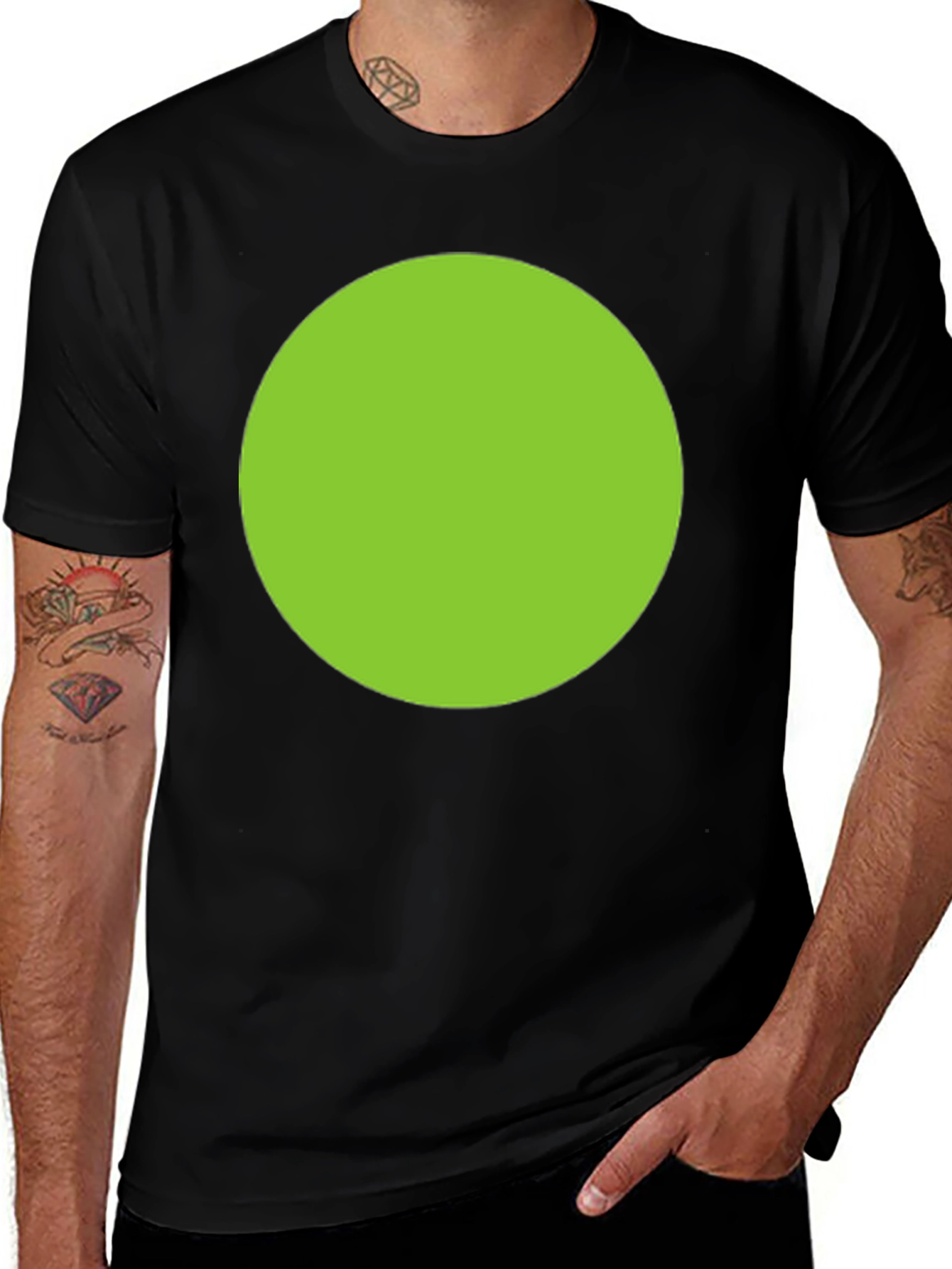 Mens Black T-Shirt with Green Circle Design