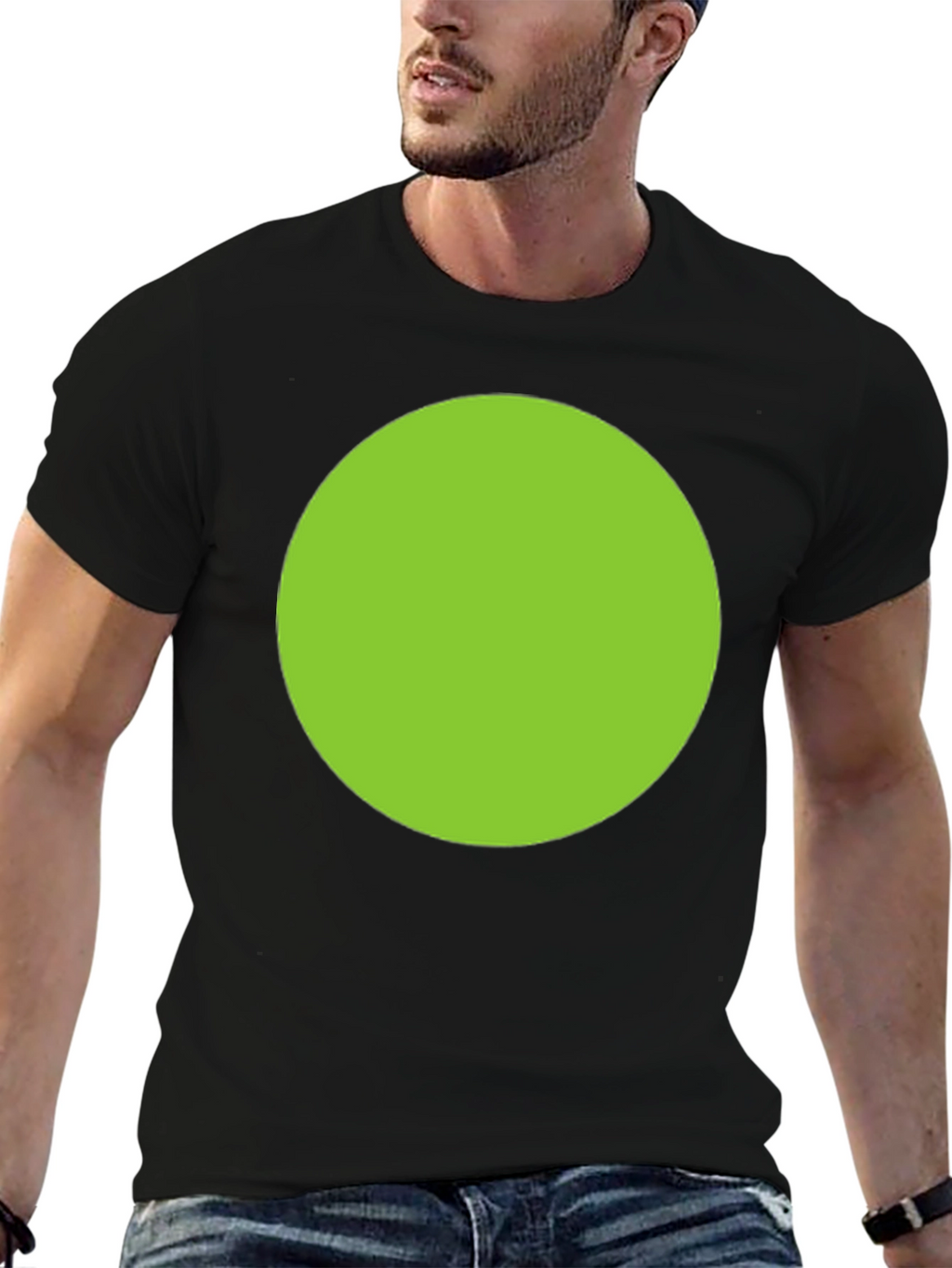 Mens Black T-Shirt with Green Circle Design