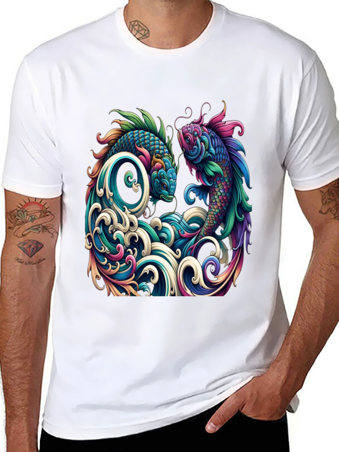 Koi Fish Graphic Tee - Artistic Black T-Shirt