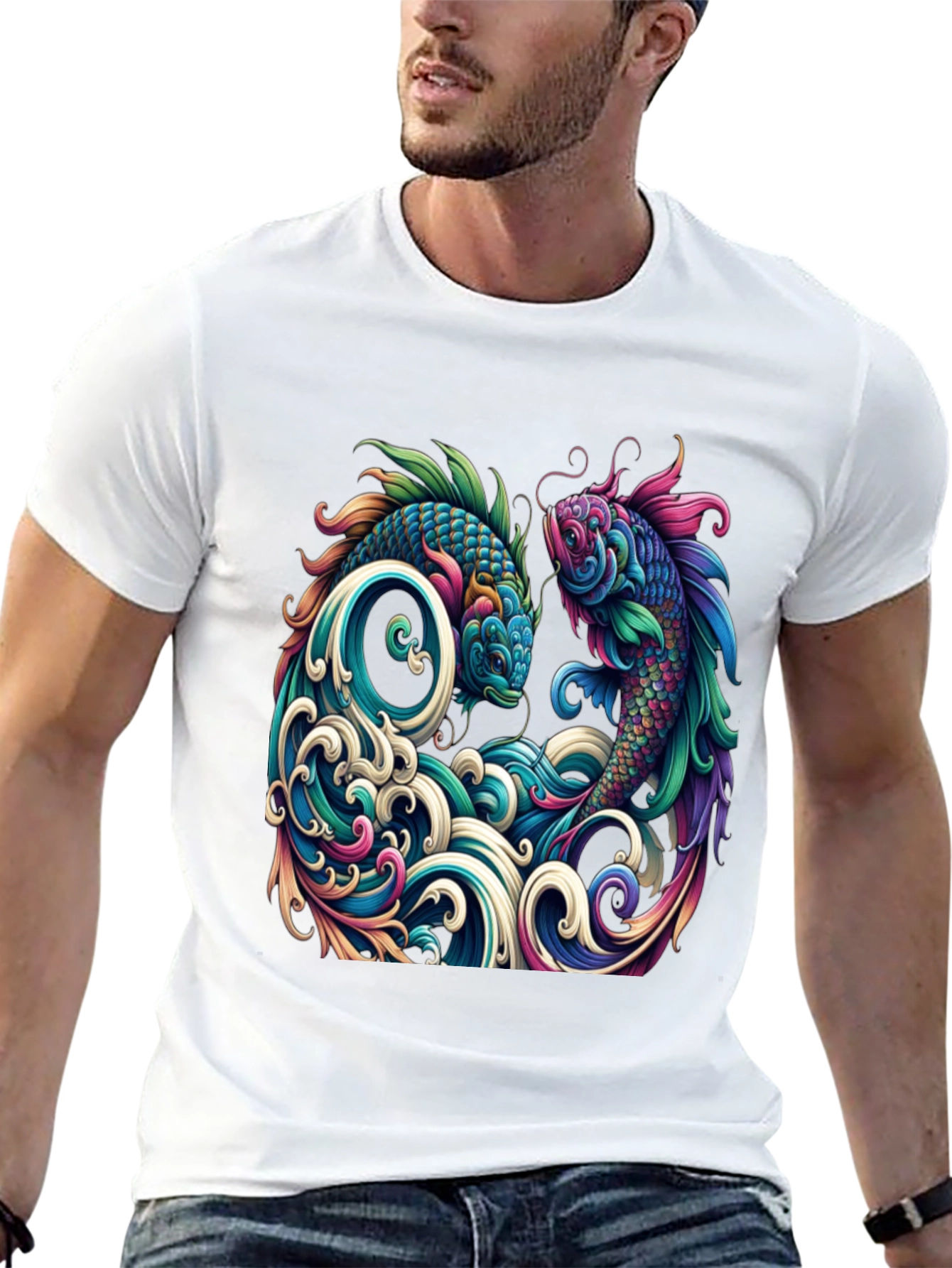 Koi Fish Graphic Tee - Artistic Black T-Shirt