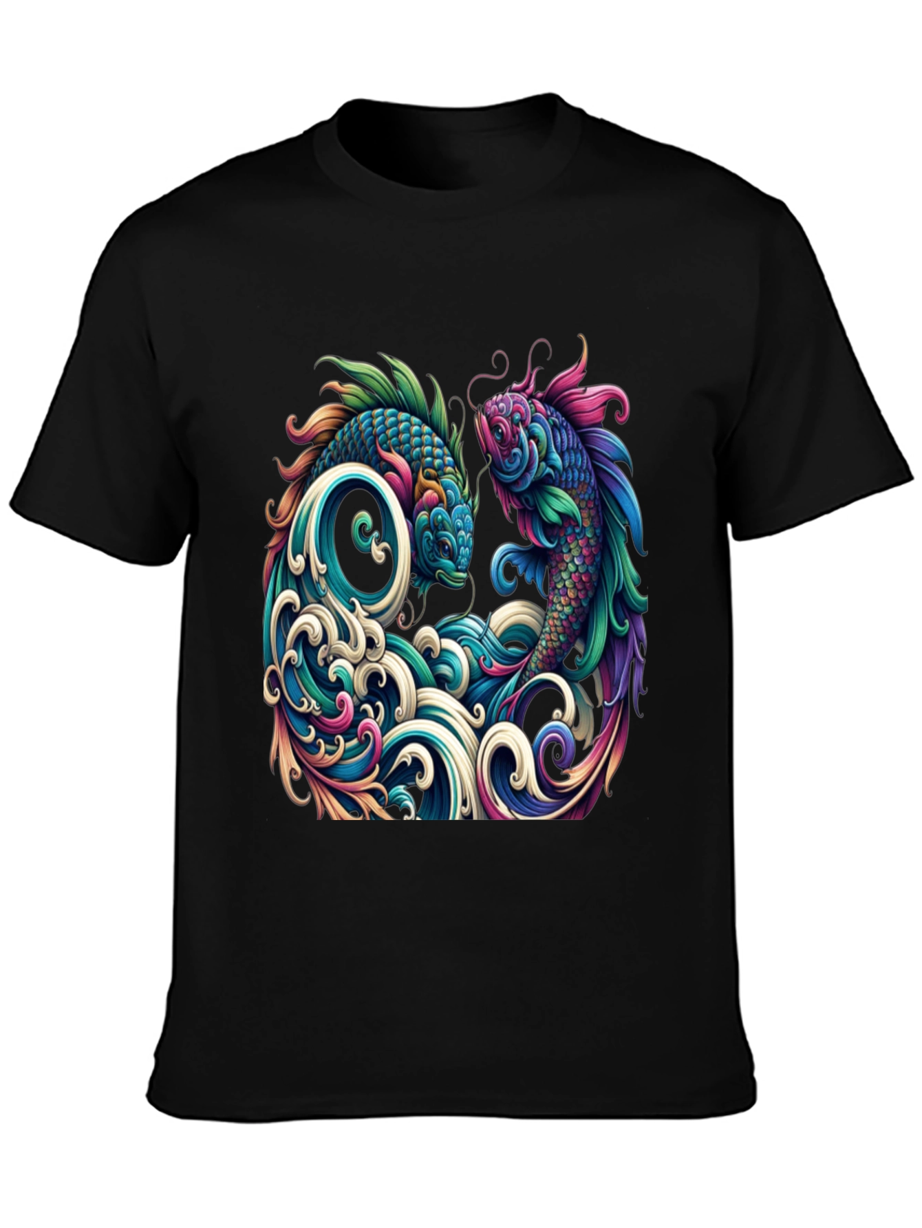 Koi Fish Graphic Tee - Artistic Black T-Shirt