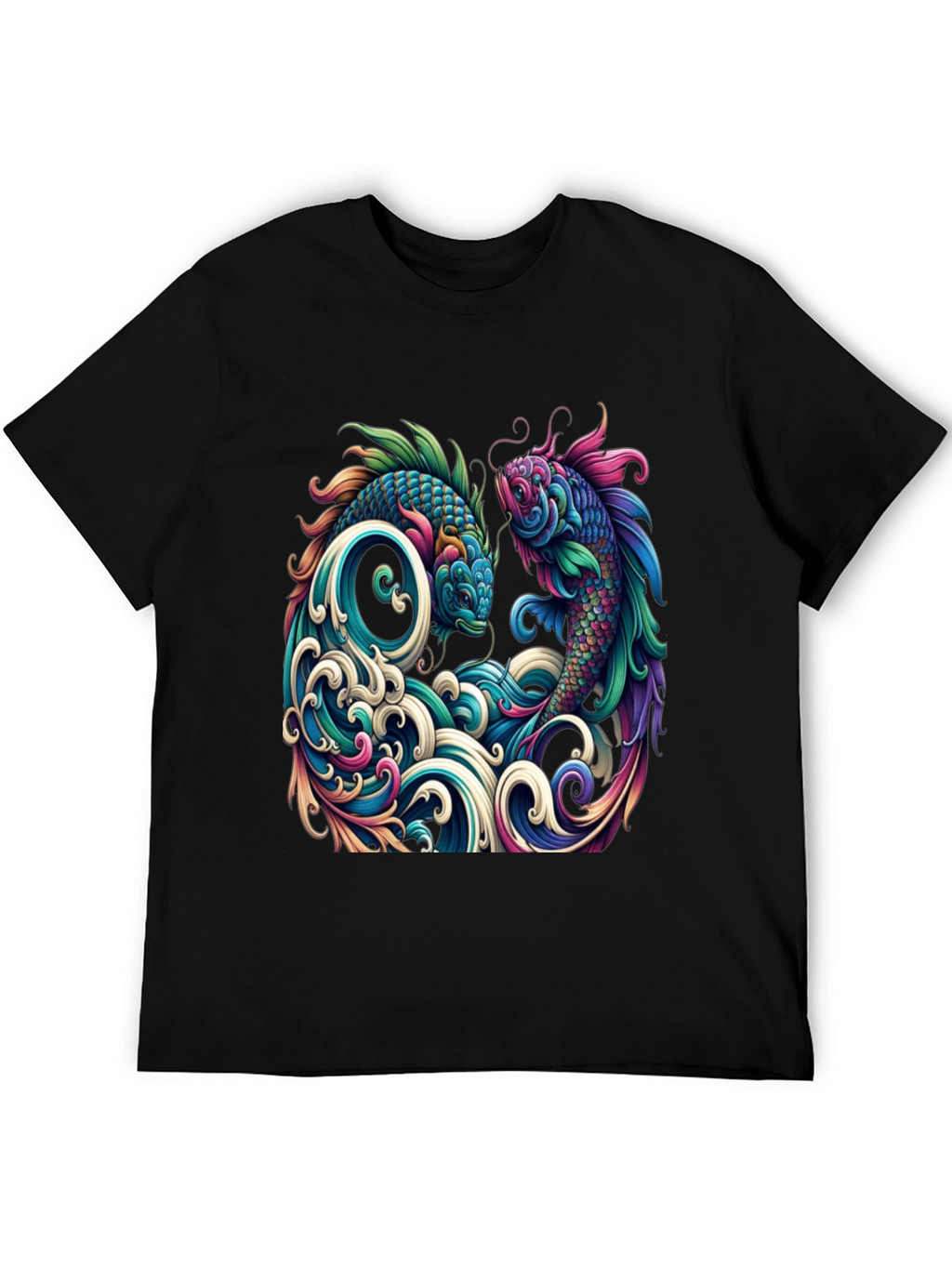 Koi Fish Graphic Tee - Artistic Black T-Shirt