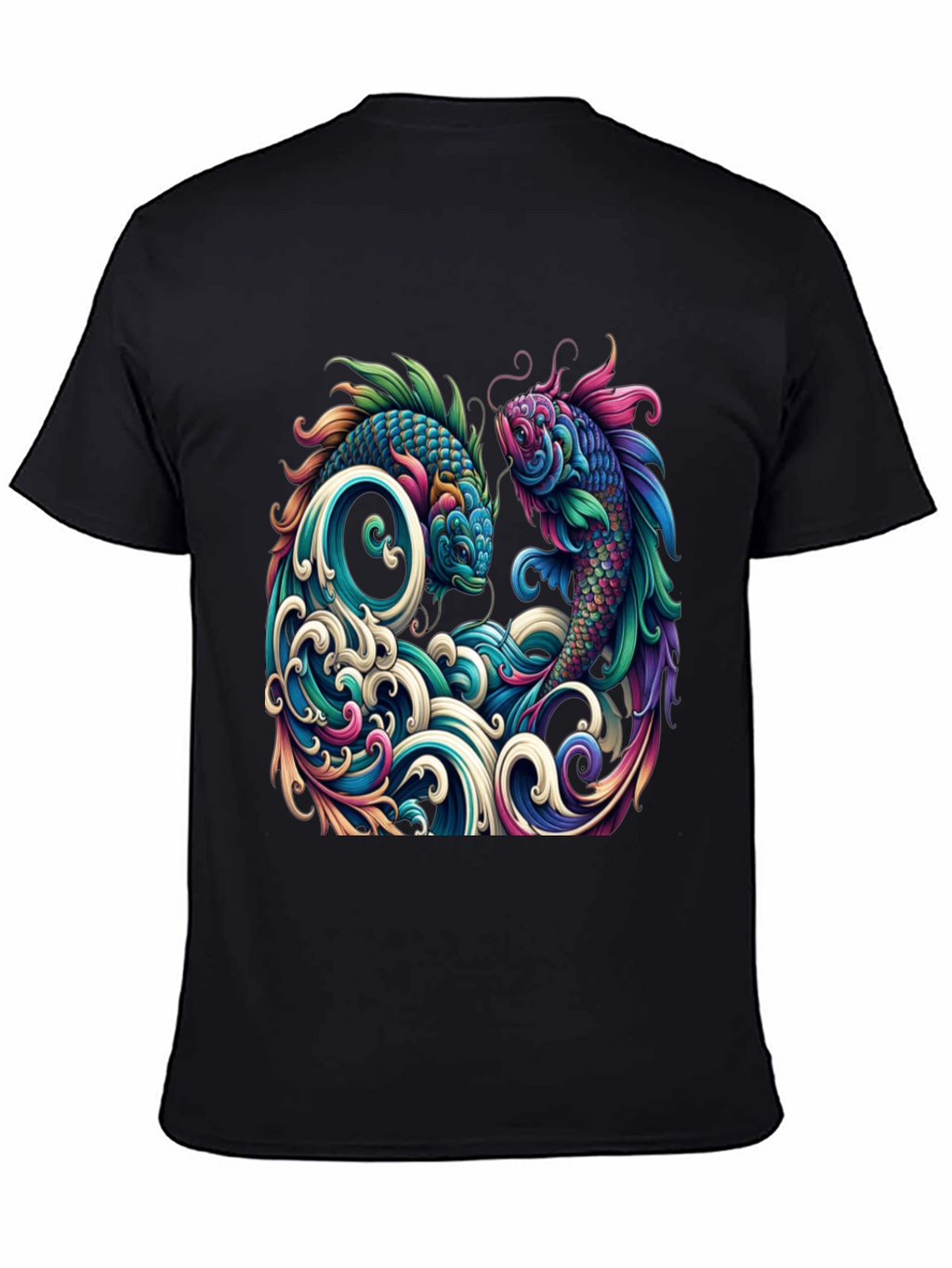 Koi Fish Graphic Tee - Artistic Black T-Shirt