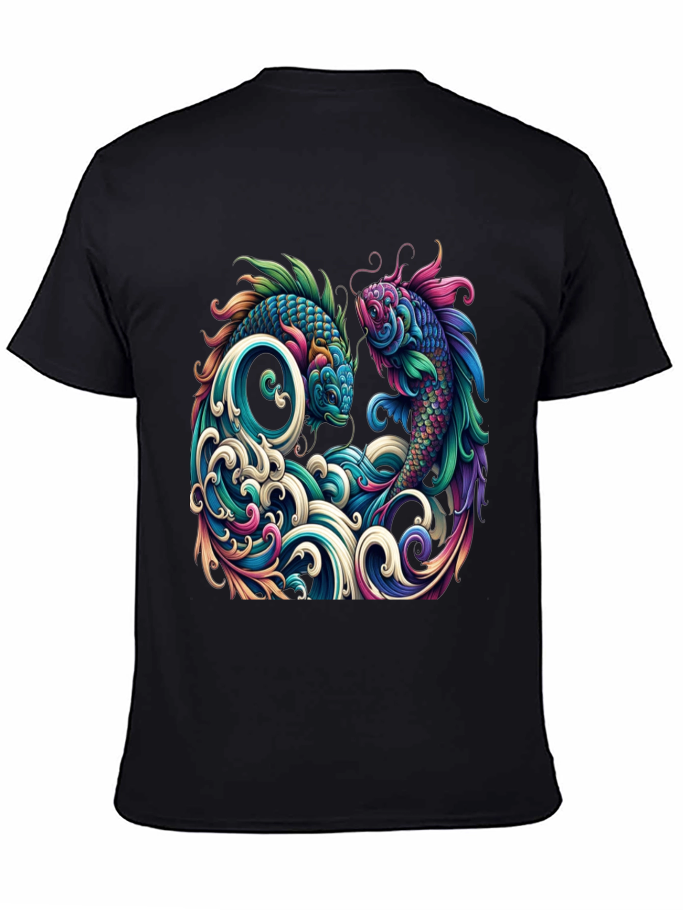 Koi Fish Graphic Tee - Artistic Black T-Shirt