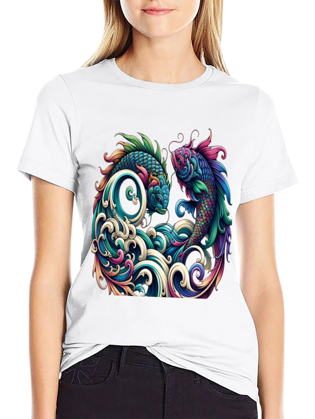 Koi Fish Graphic Tee - Artistic Black T-Shirt