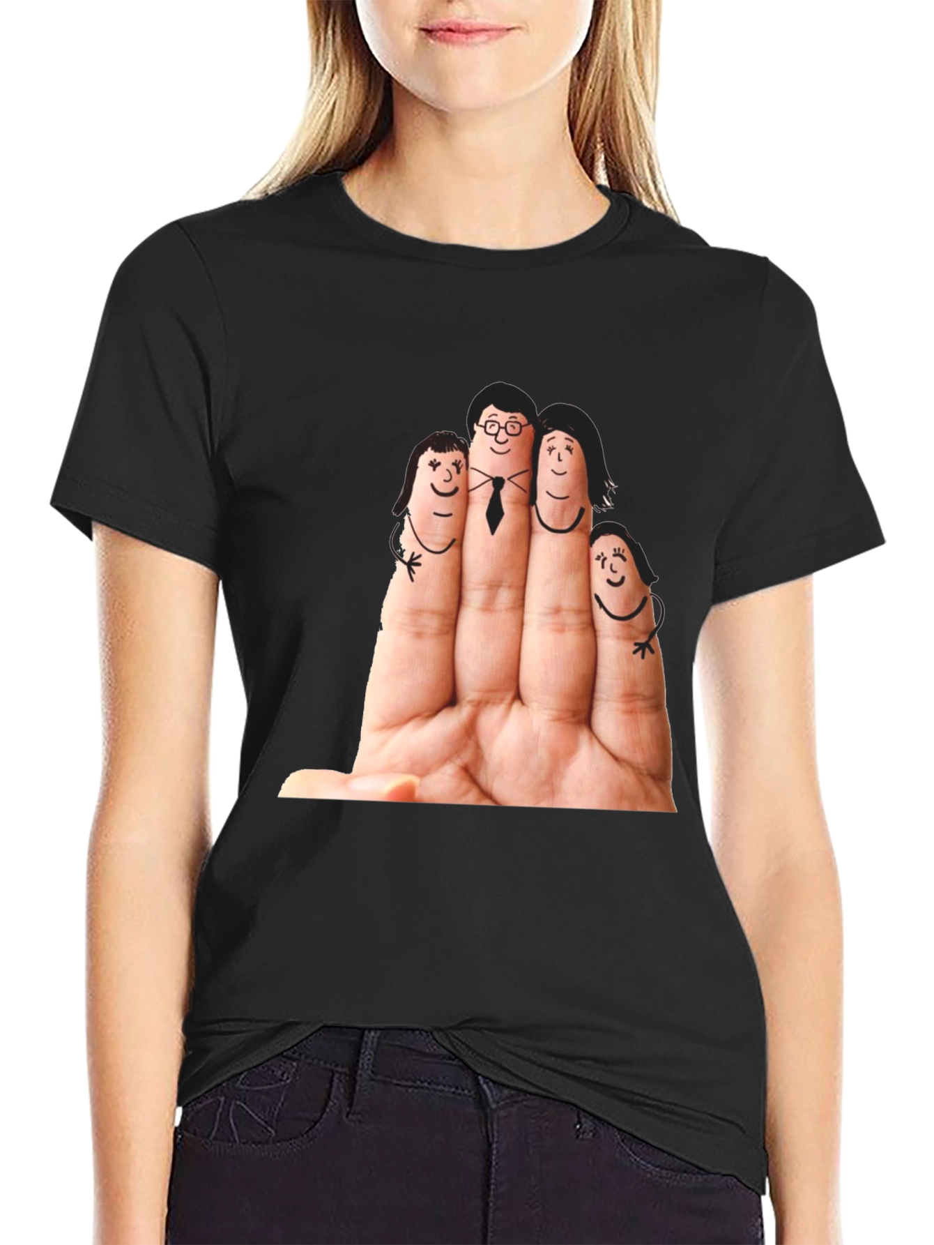 Finger Family Graphic T-Shirt - Black Cotton Tee