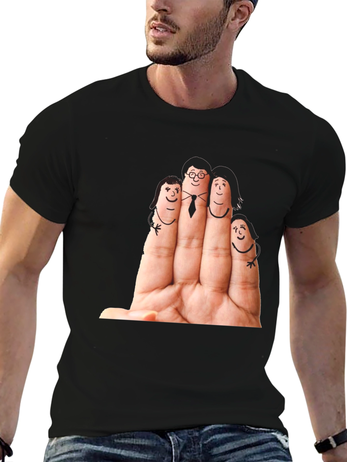 Finger Family Graphic T-Shirt - Black Cotton Tee