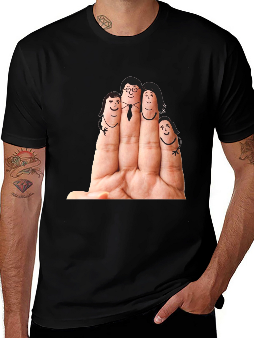 Finger Family Graphic T-Shirt - Black Cotton Tee