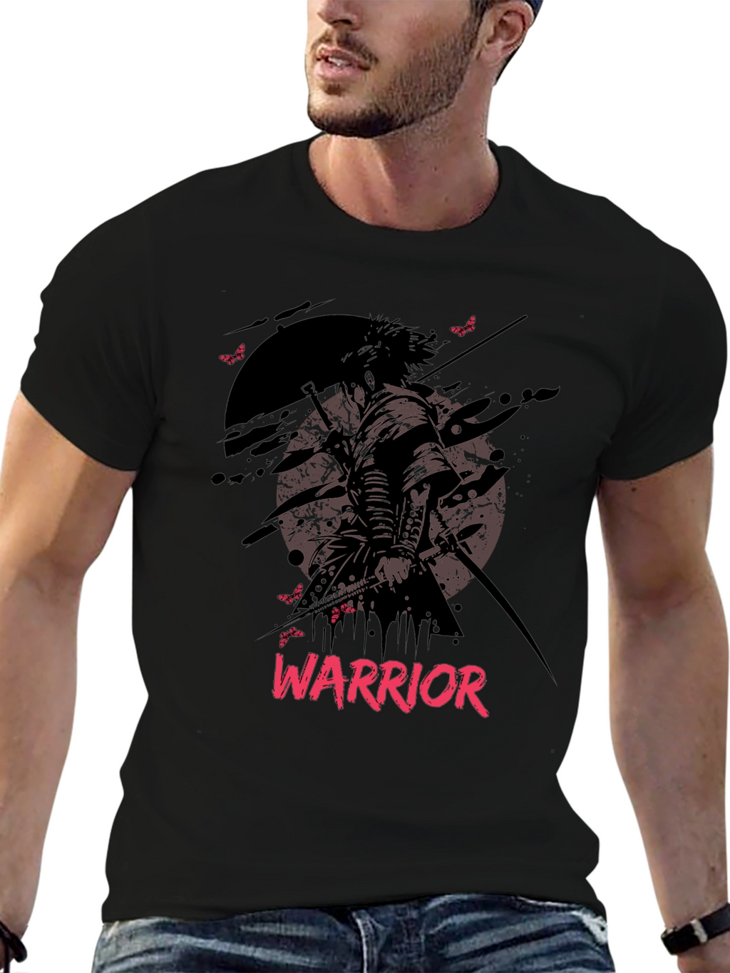 Warrior Graphic Print Black T-Shirt