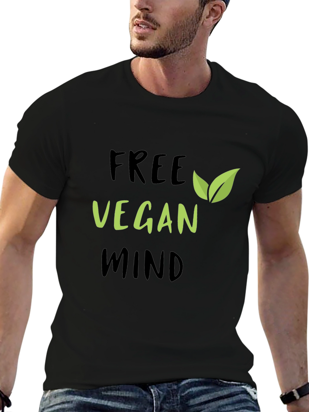 Free Vegan Mind Graphic Tee - Black Cotton T-Shirt