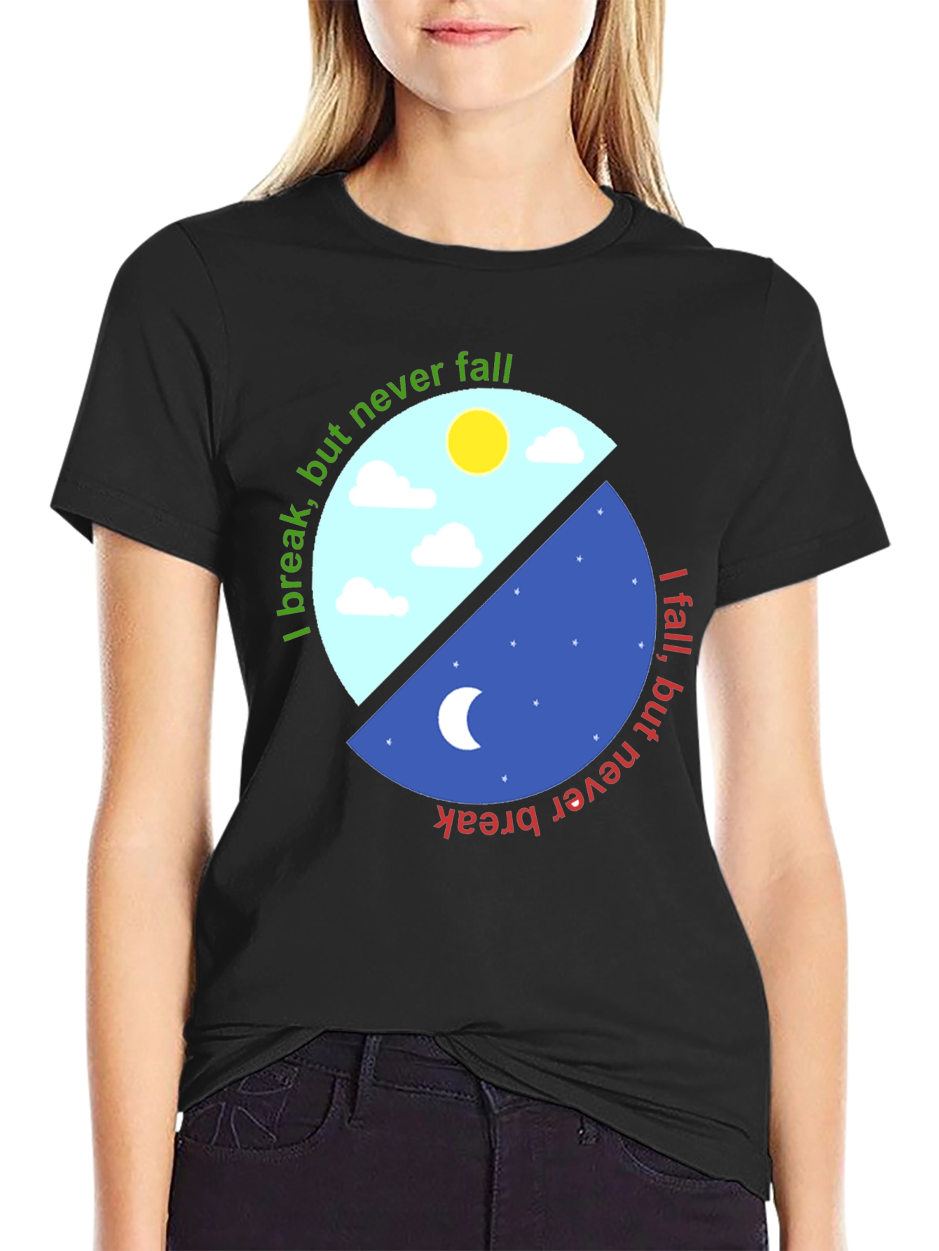 Yin Yang T-Shirt - I Break But Never Fall Design