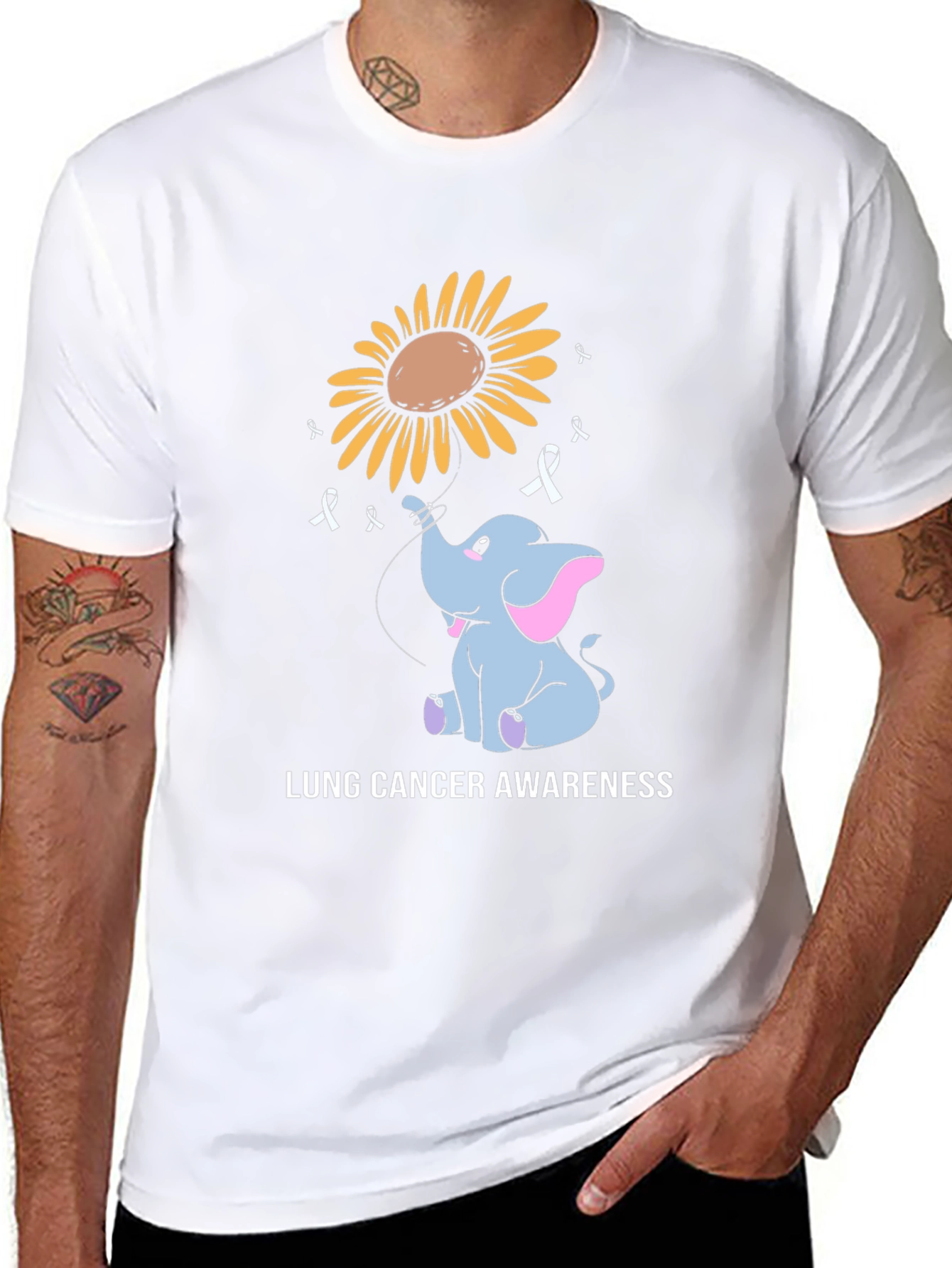 Lung Cancer Awareness Elephant Sunflower T-Shirt