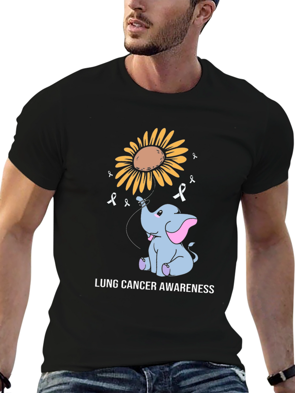 Lung Cancer Awareness Elephant Sunflower T-Shirt