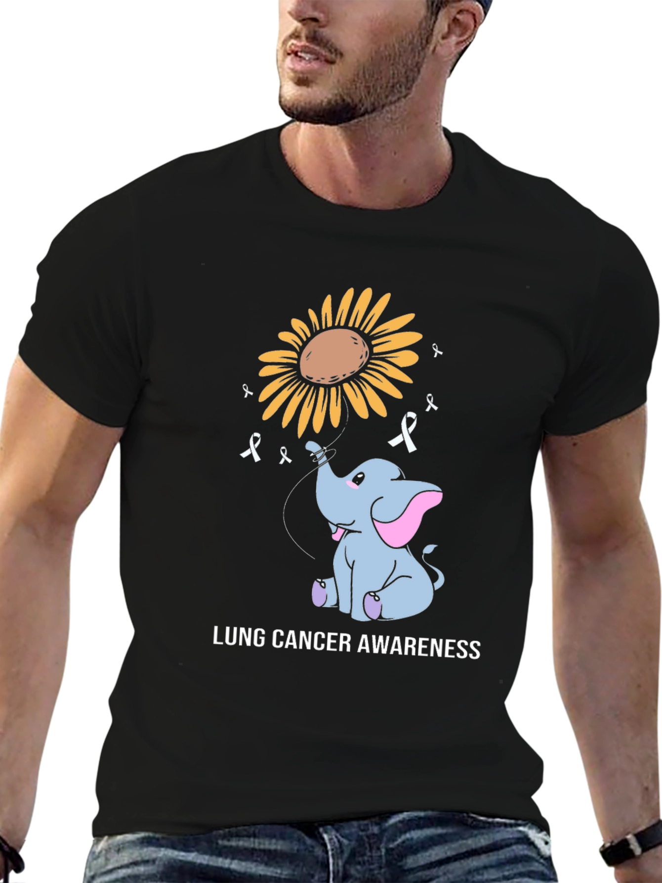Lung Cancer Awareness Elephant Sunflower T-Shirt