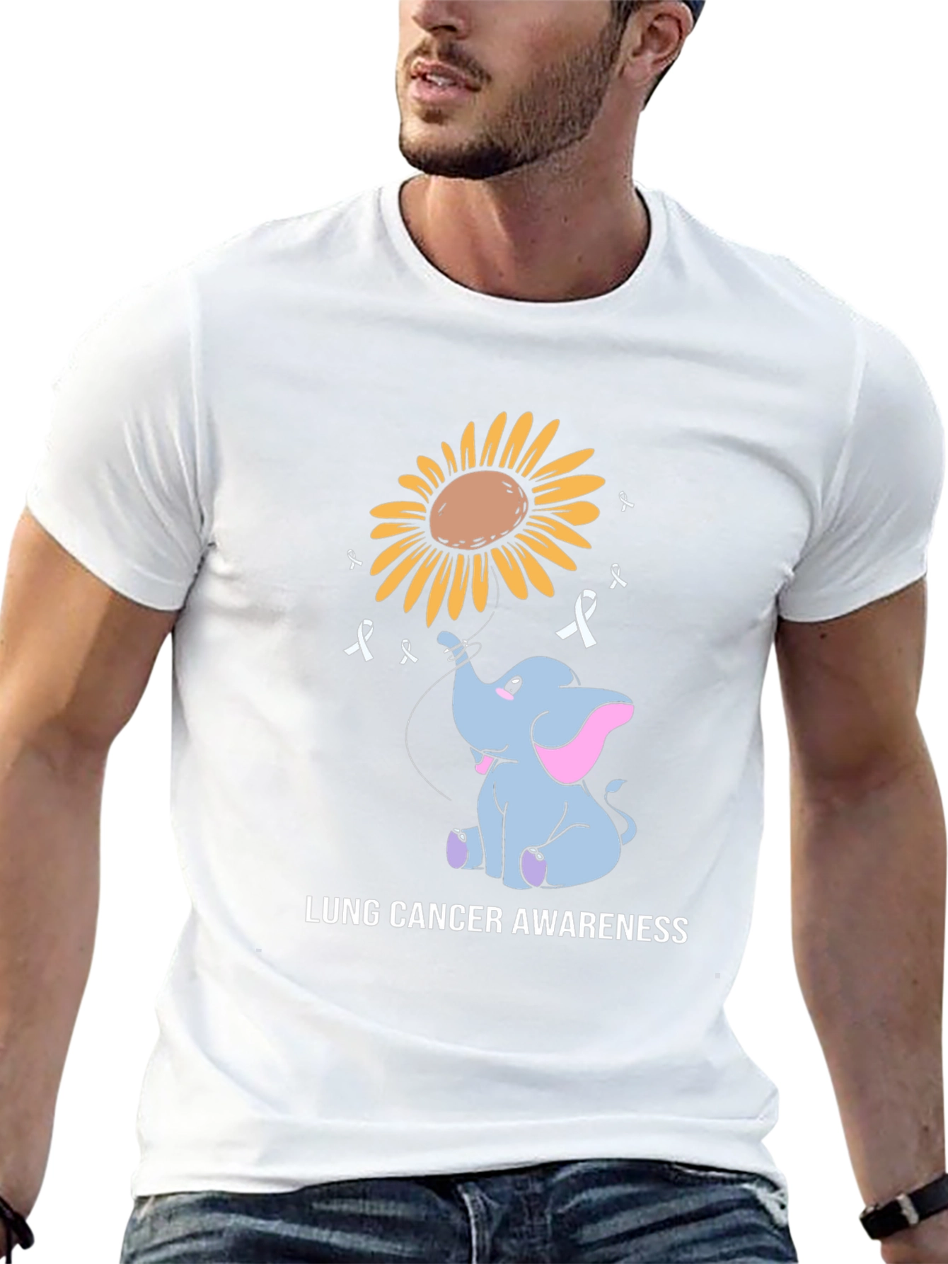 Lung Cancer Awareness Elephant Sunflower T-Shirt