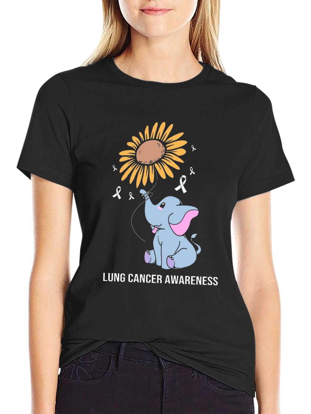 Lung Cancer Awareness Elephant Sunflower T-Shirt