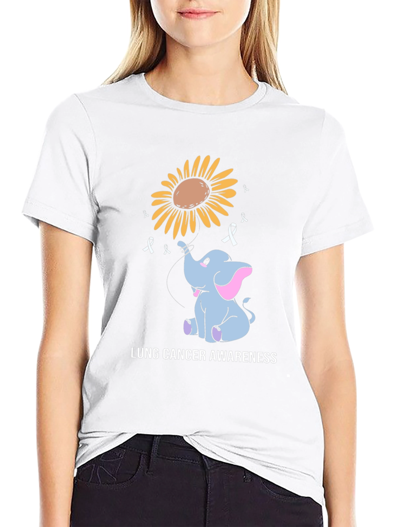 Lung Cancer Awareness Elephant Sunflower T-Shirt
