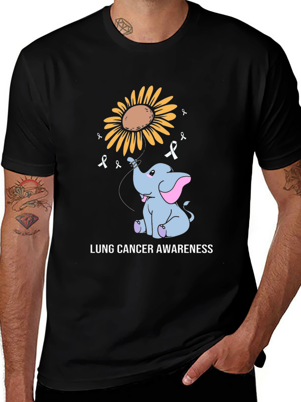 Lung Cancer Awareness Elephant Sunflower T-Shirt