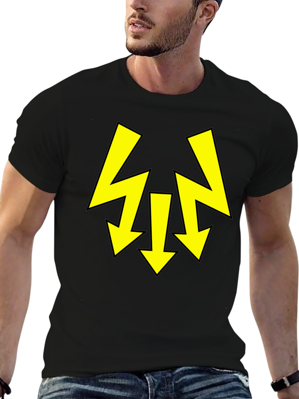 Black T-Shirt with Yellow Arrow Design