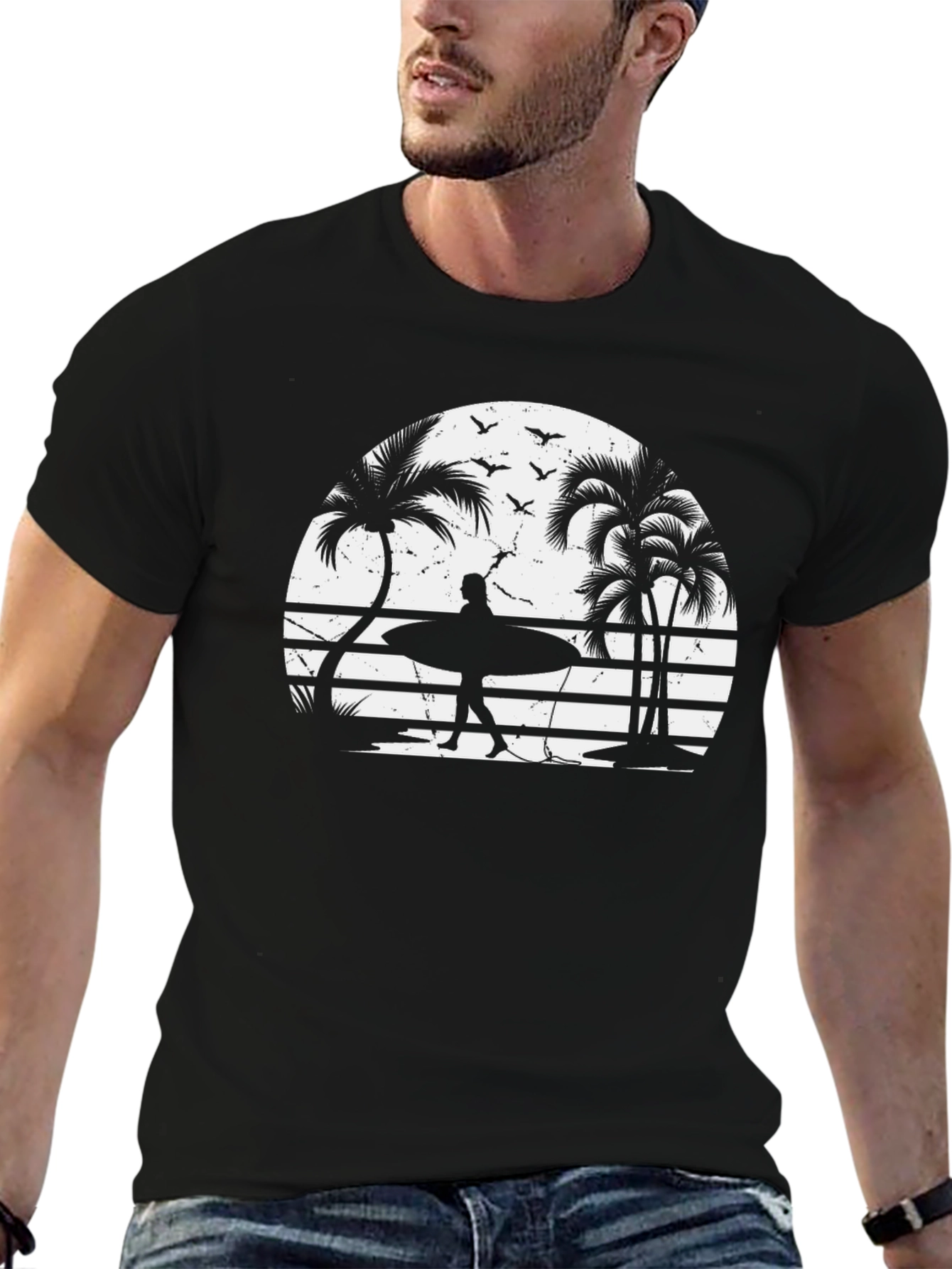 Retro Sunset Surfer Graphic T-Shirt